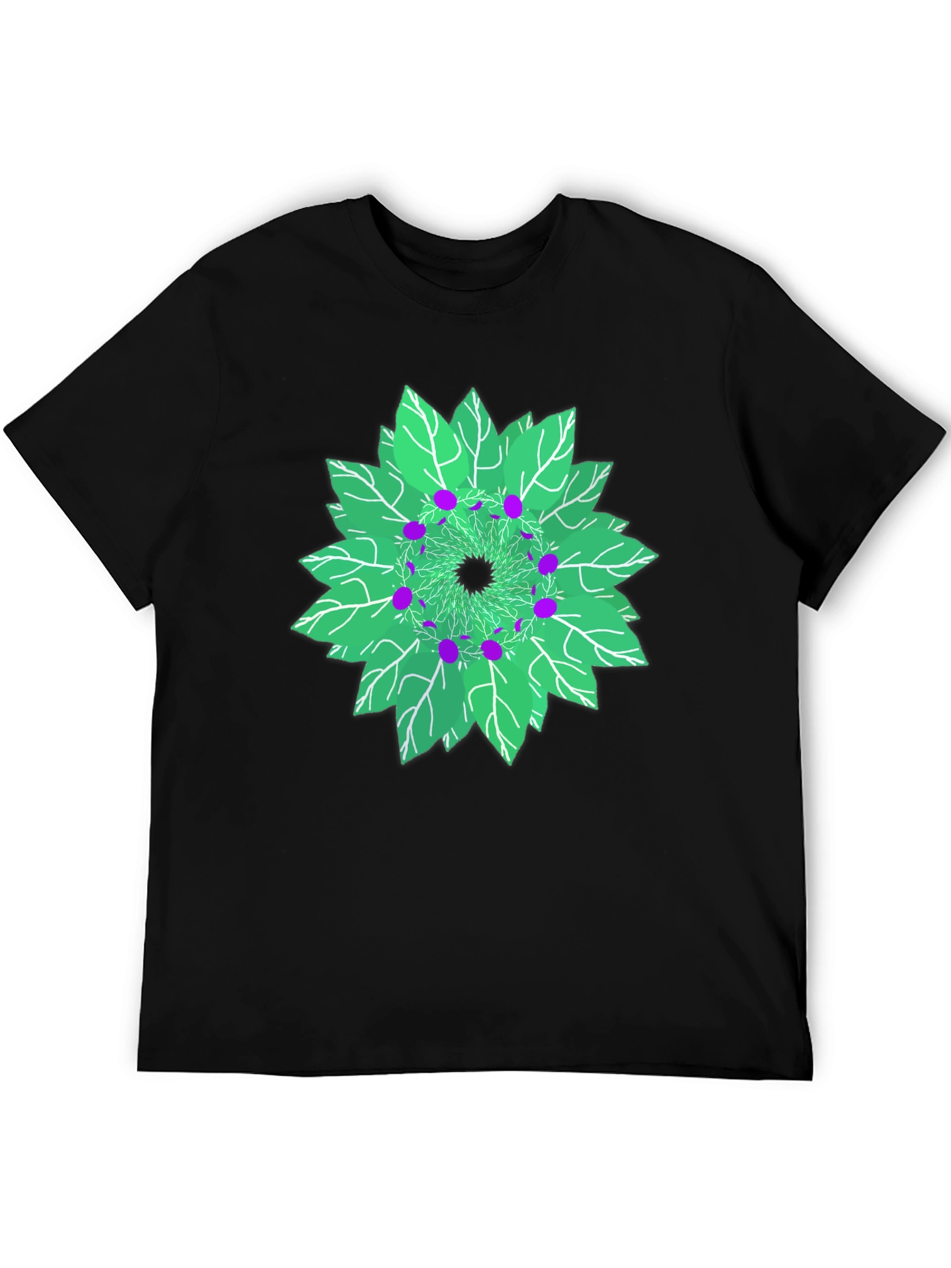 Black Nature Mandala Graphic T-Shirt - Unique Leaf Design view 5