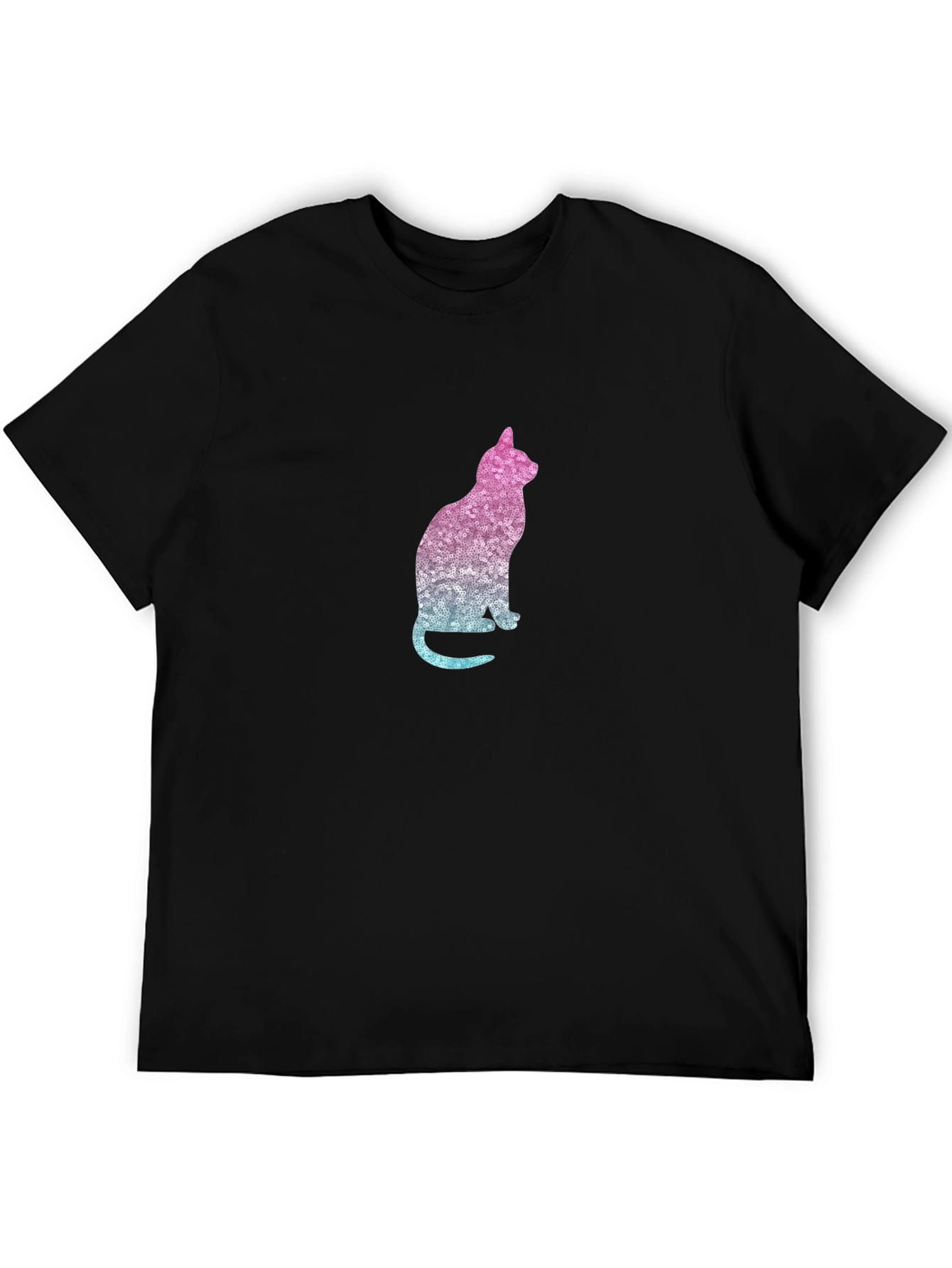 Black Stylish Cat Silhouette Graphic Tee - Black view 5