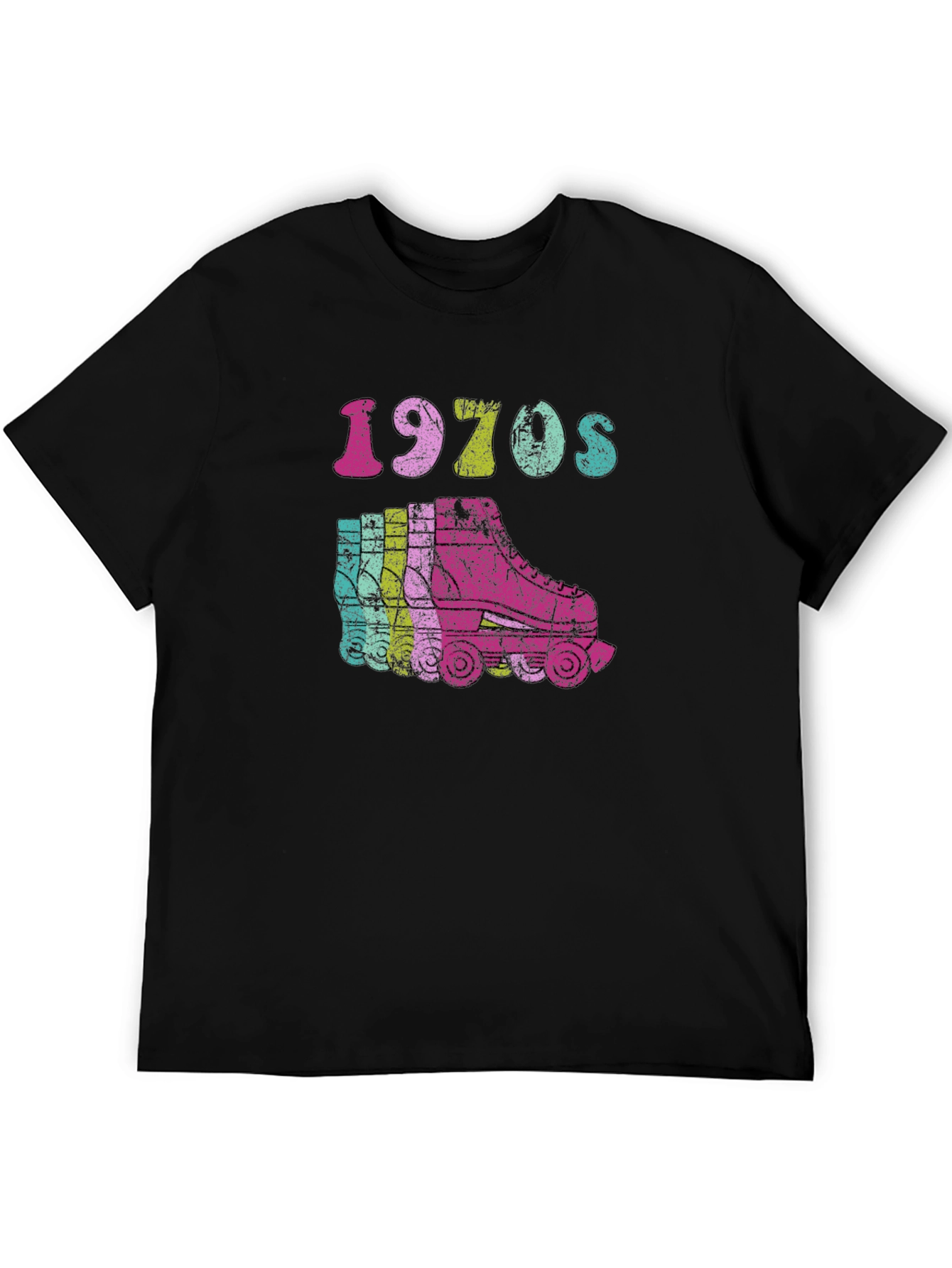 Black Retro 1970s Roller Skate Graphic Tee view 5