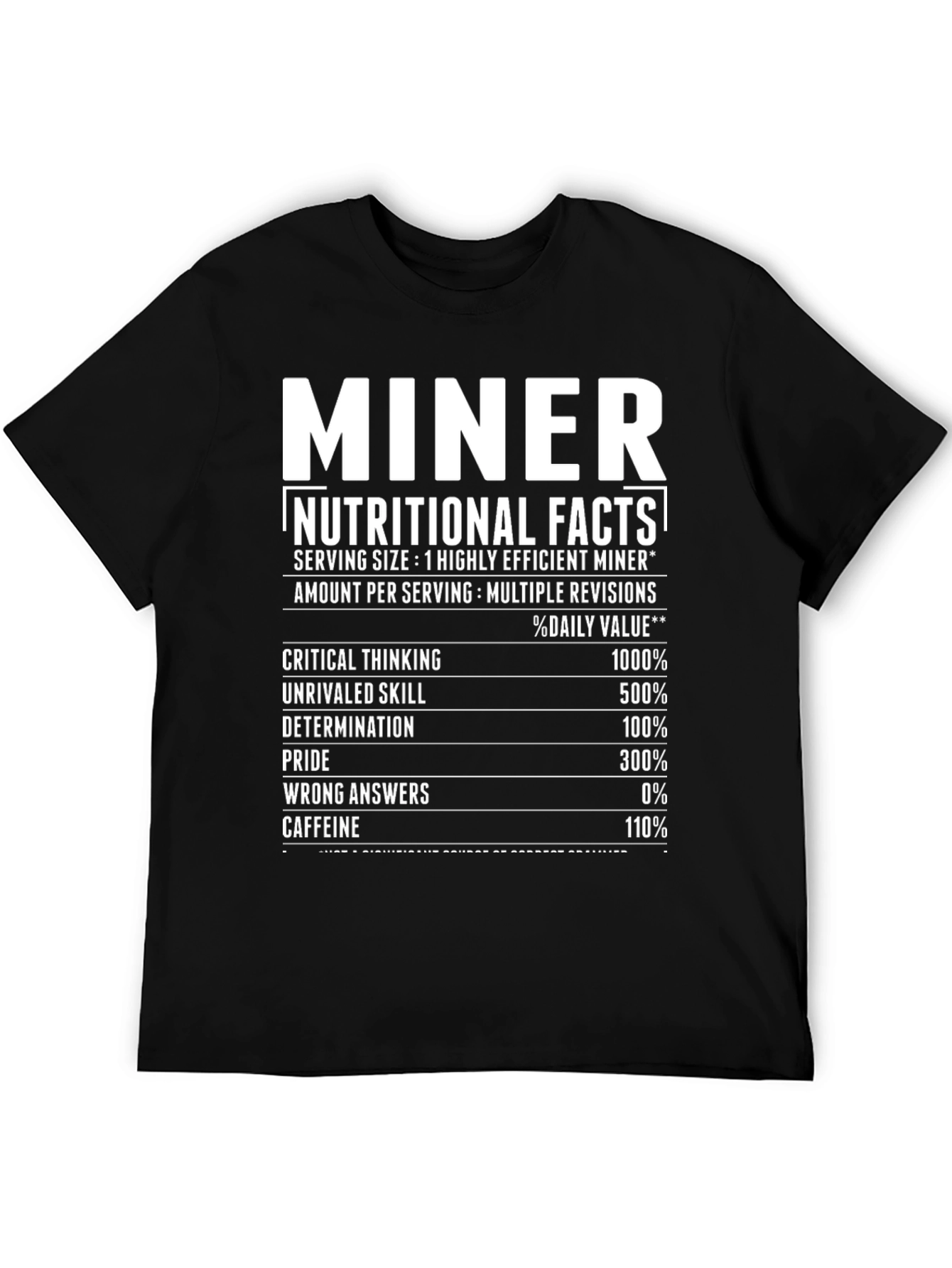 Black Miner Nutritional Facts Black T-Shirt view 5