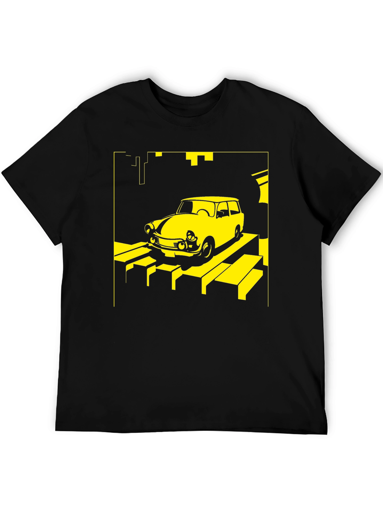 Retro Car T-Shirt - Yellow on Black - 5