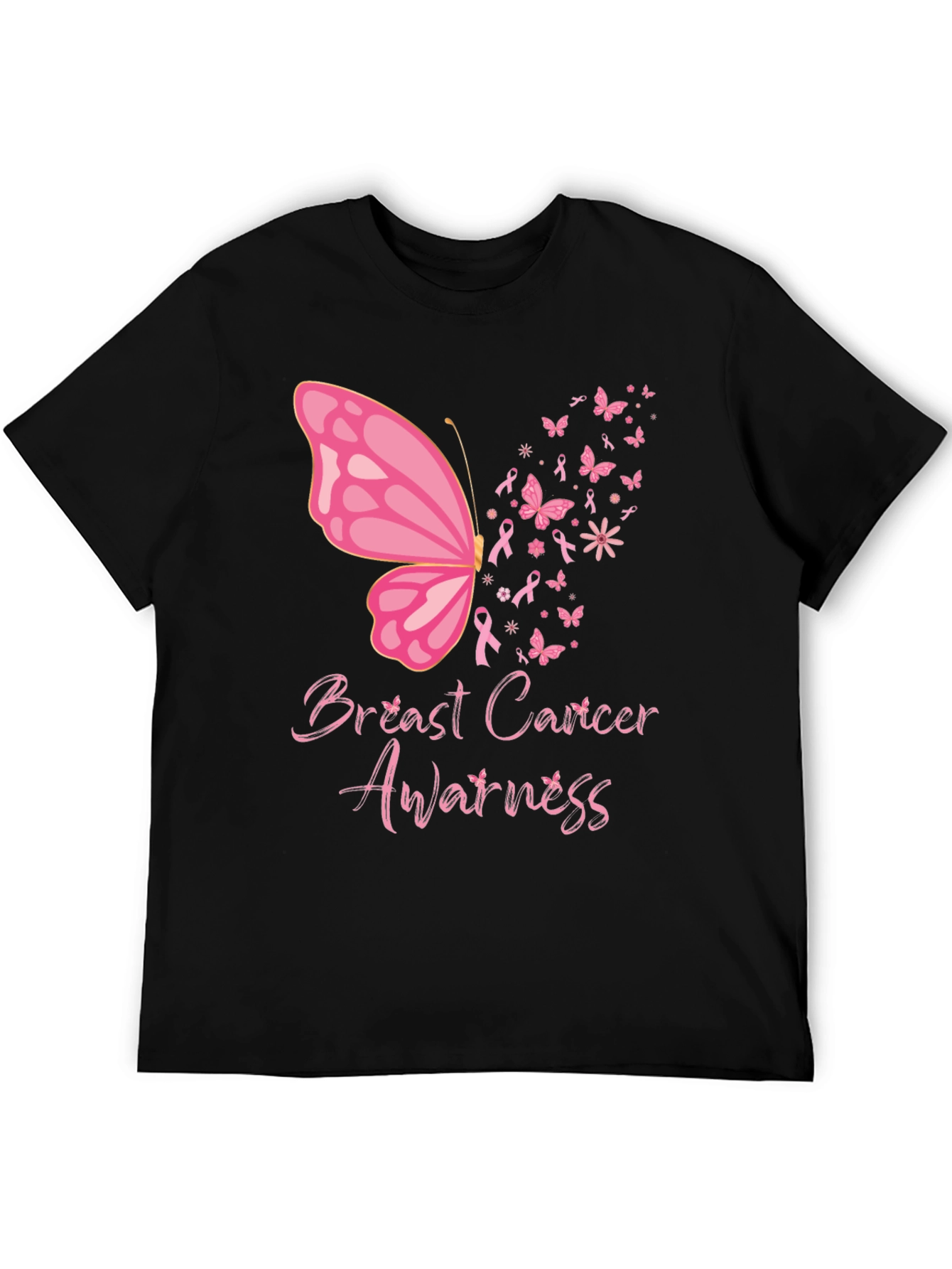 Black Breast Cancer Awareness Butterfly Tee view 5