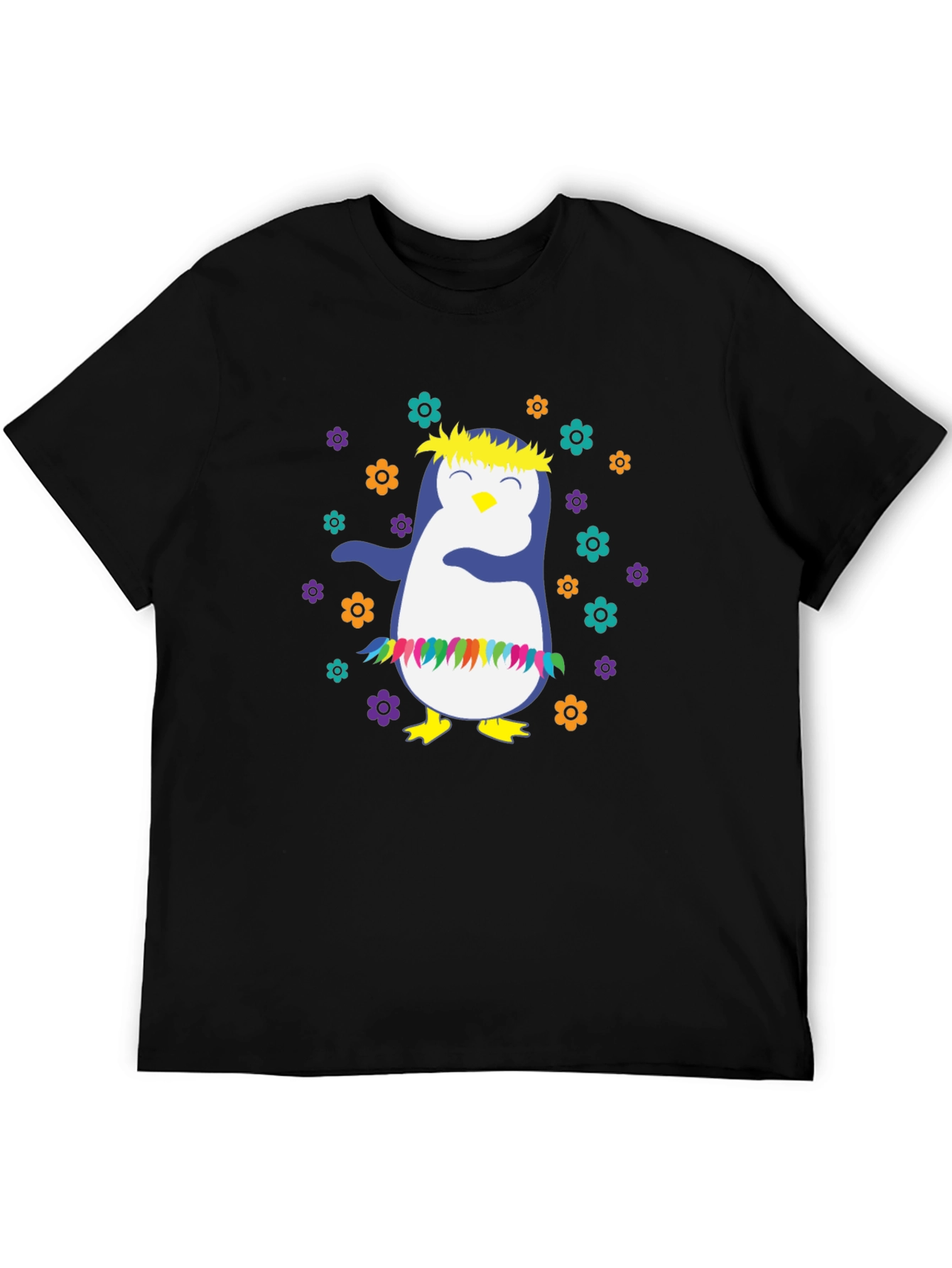 Black Dabbing Penguin T-Shirt - Hawaiian Luau Style view 5