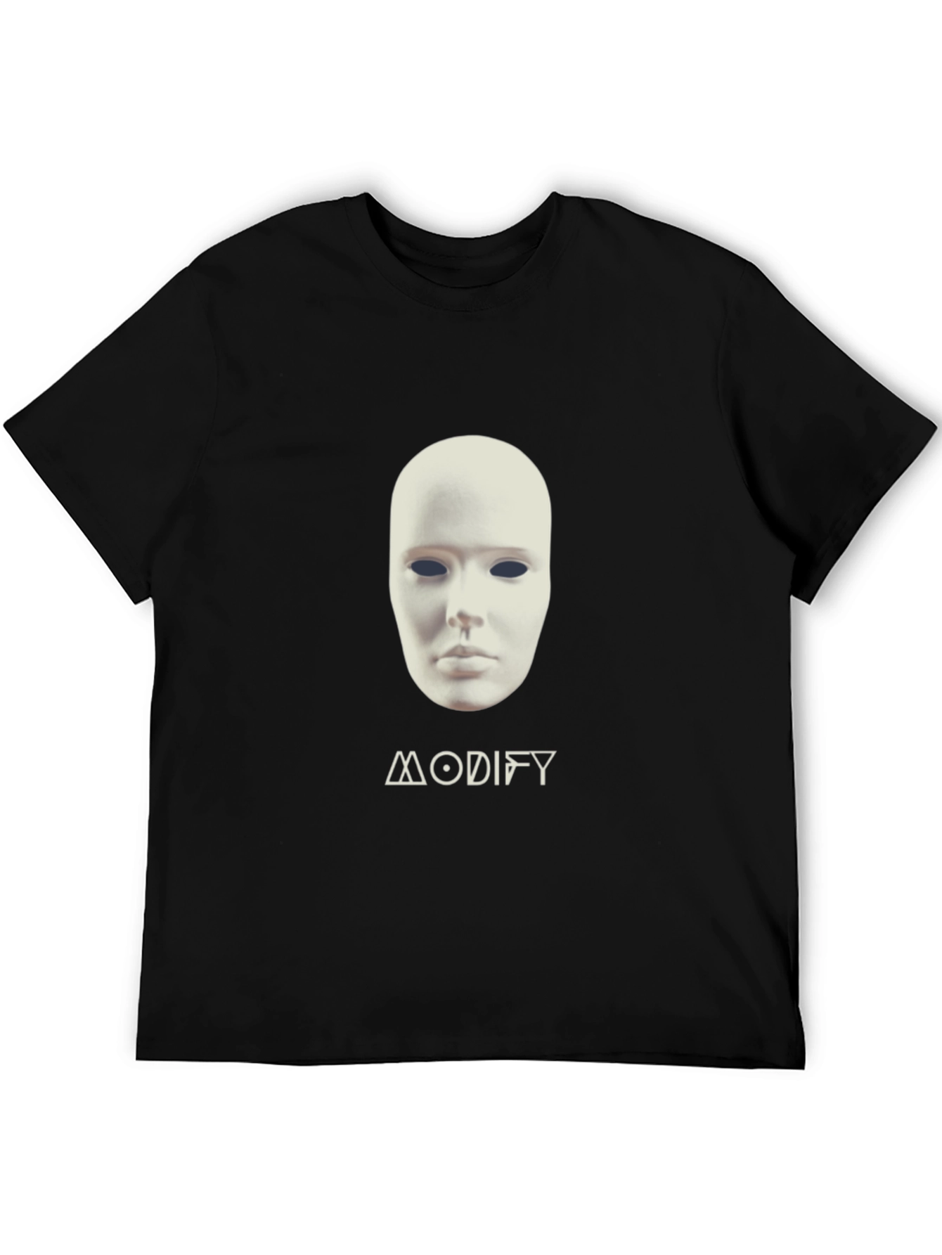 Black Mysterious Mask Graphic T-Shirt - Black Crew Neck Tee view 5