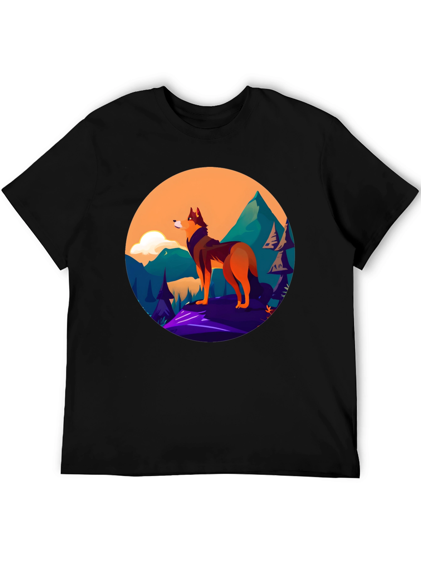 Black Wolf Graphic Black T-Shirt view 5