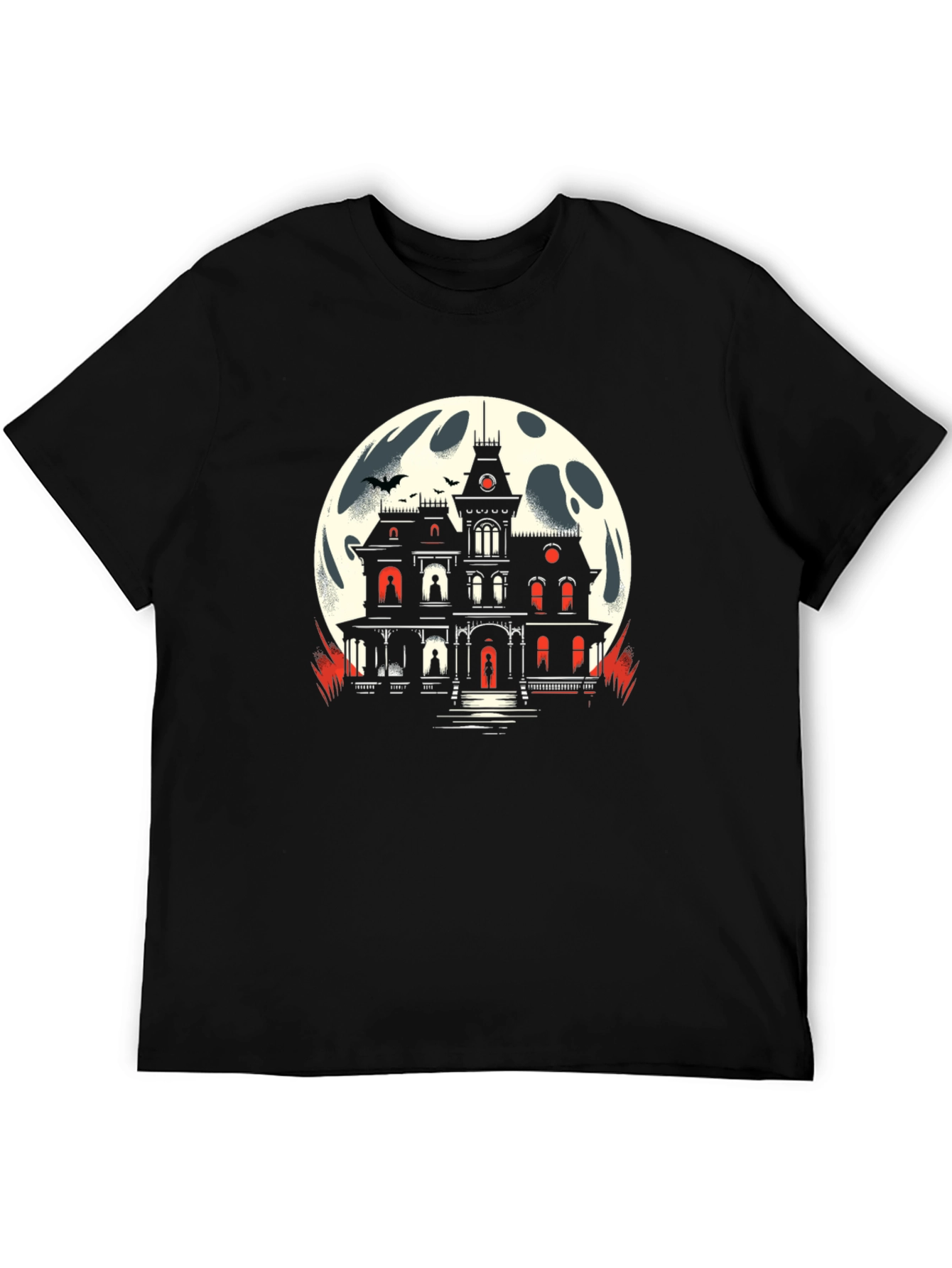Black Haunted House Moon Graphic Tee view 5