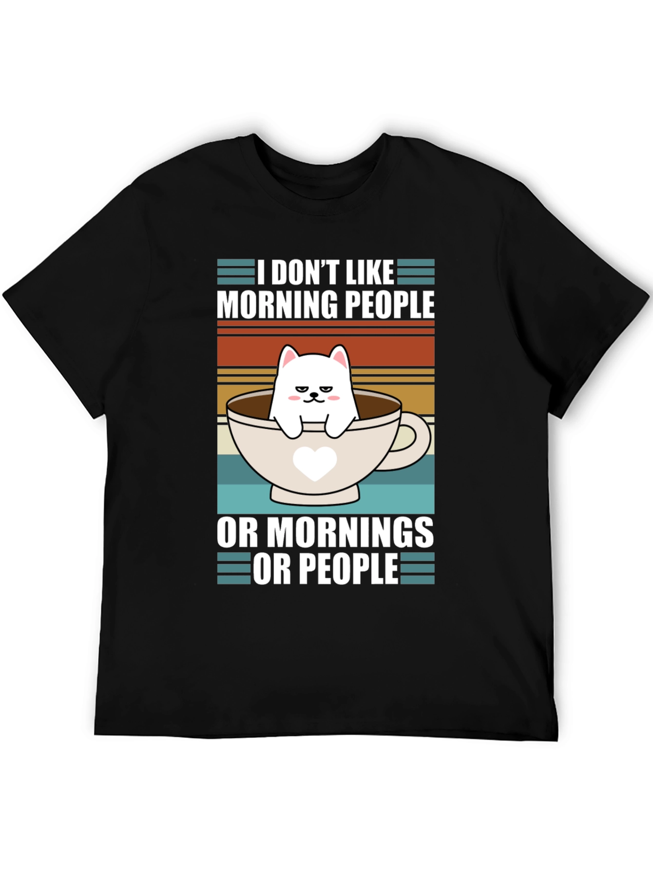Black Funny I Don't Like Morning People Cat T-Shirt view 5