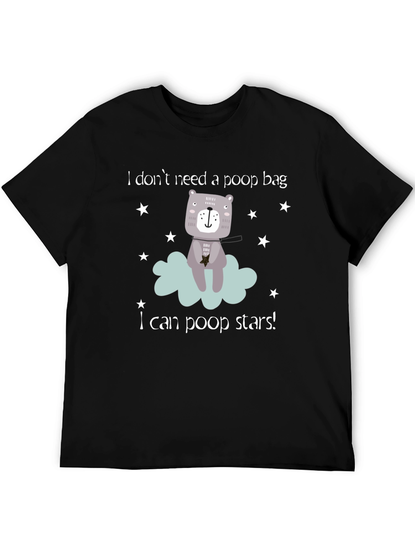 Black Funny "I Can Poop Stars!" Bear Graphic T-Shirt view 5