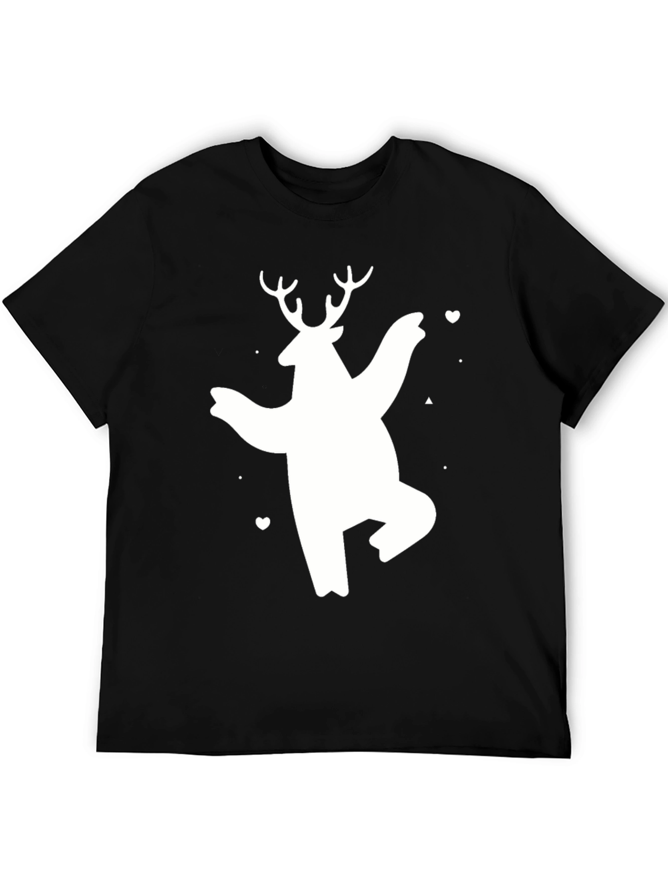 Black Bear Deer Graphic Tee - Black Cotton Casual T-Shirt view 5