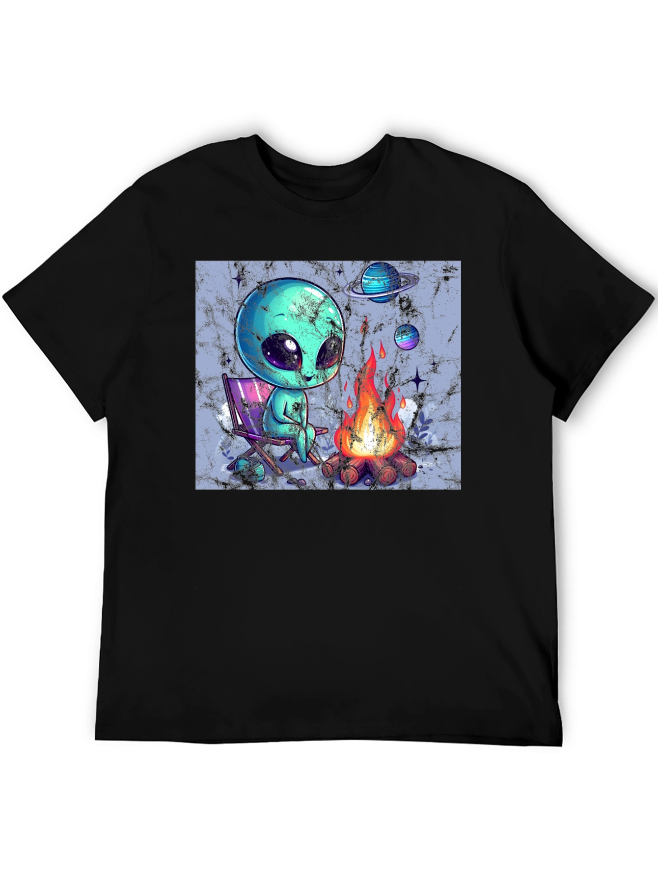 Black Alien Camping T-Shirt - Out of This World Comfort! view 5