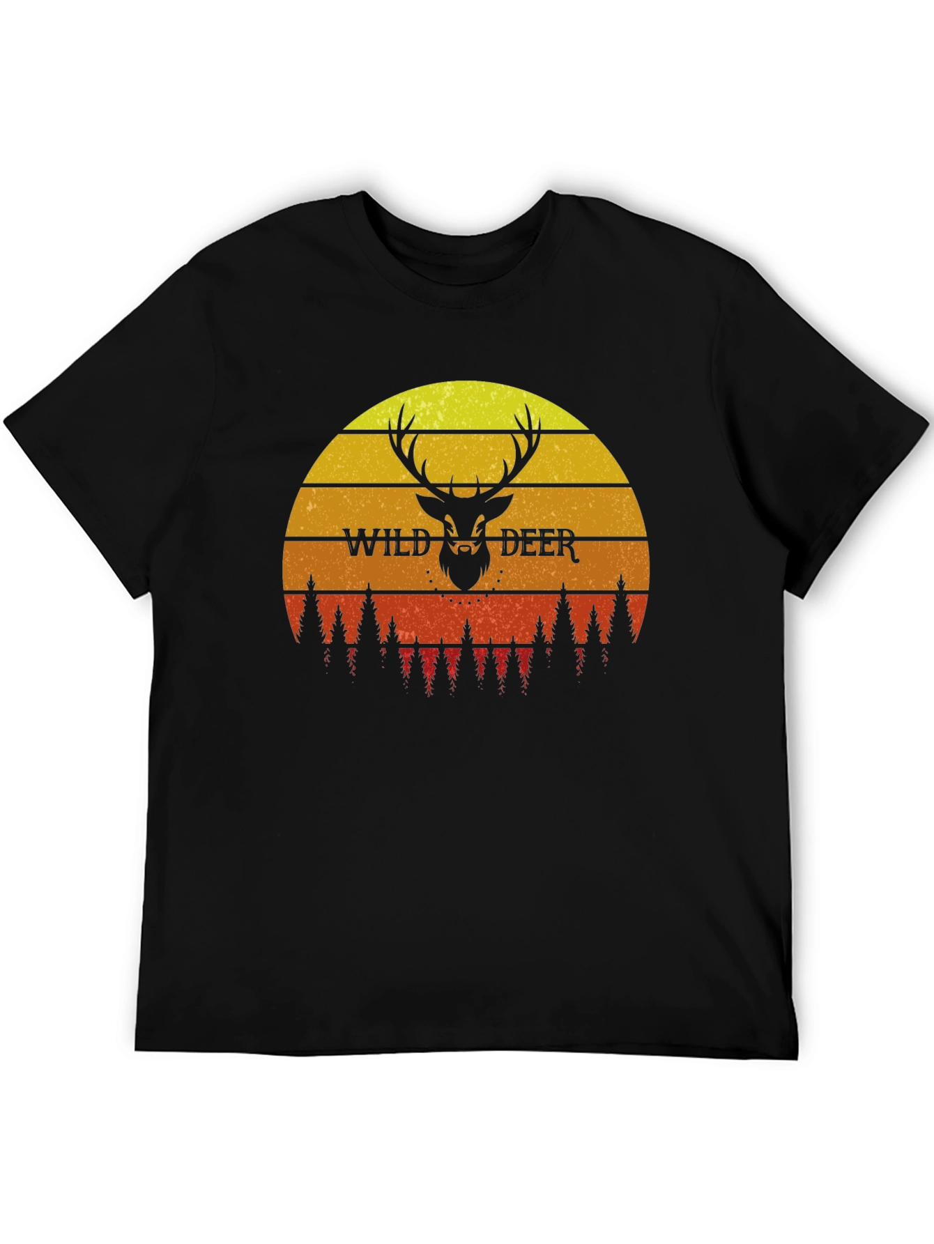 Black Wild Deer Sunset Graphic T-Shirt - Nature Lover Tee view 5