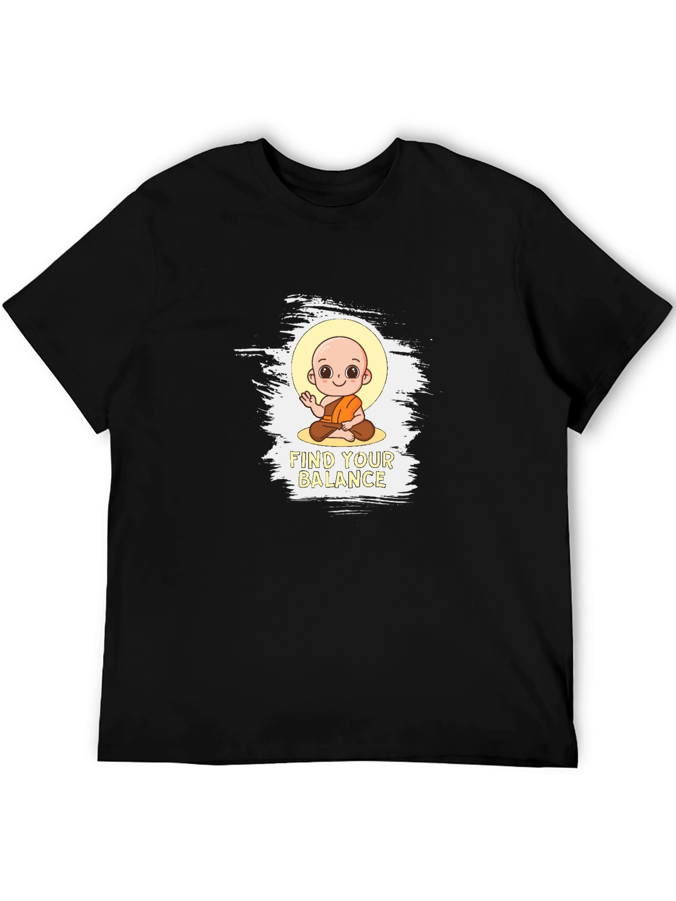 Black Find Your Balance T-Shirt - Cute Monk Design view 5