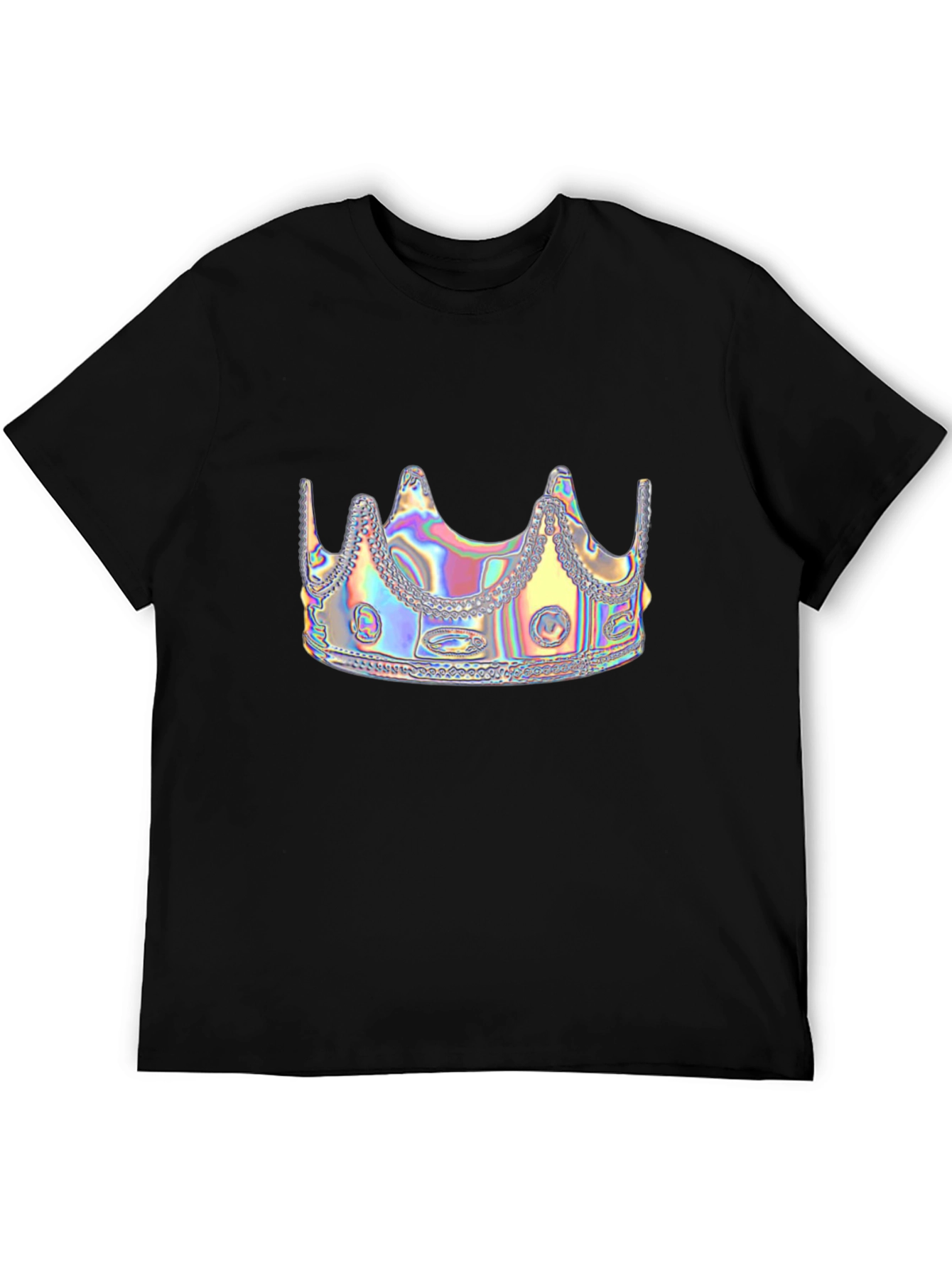 Black Holographic Crown Graphic Black Tee Shirt view 5