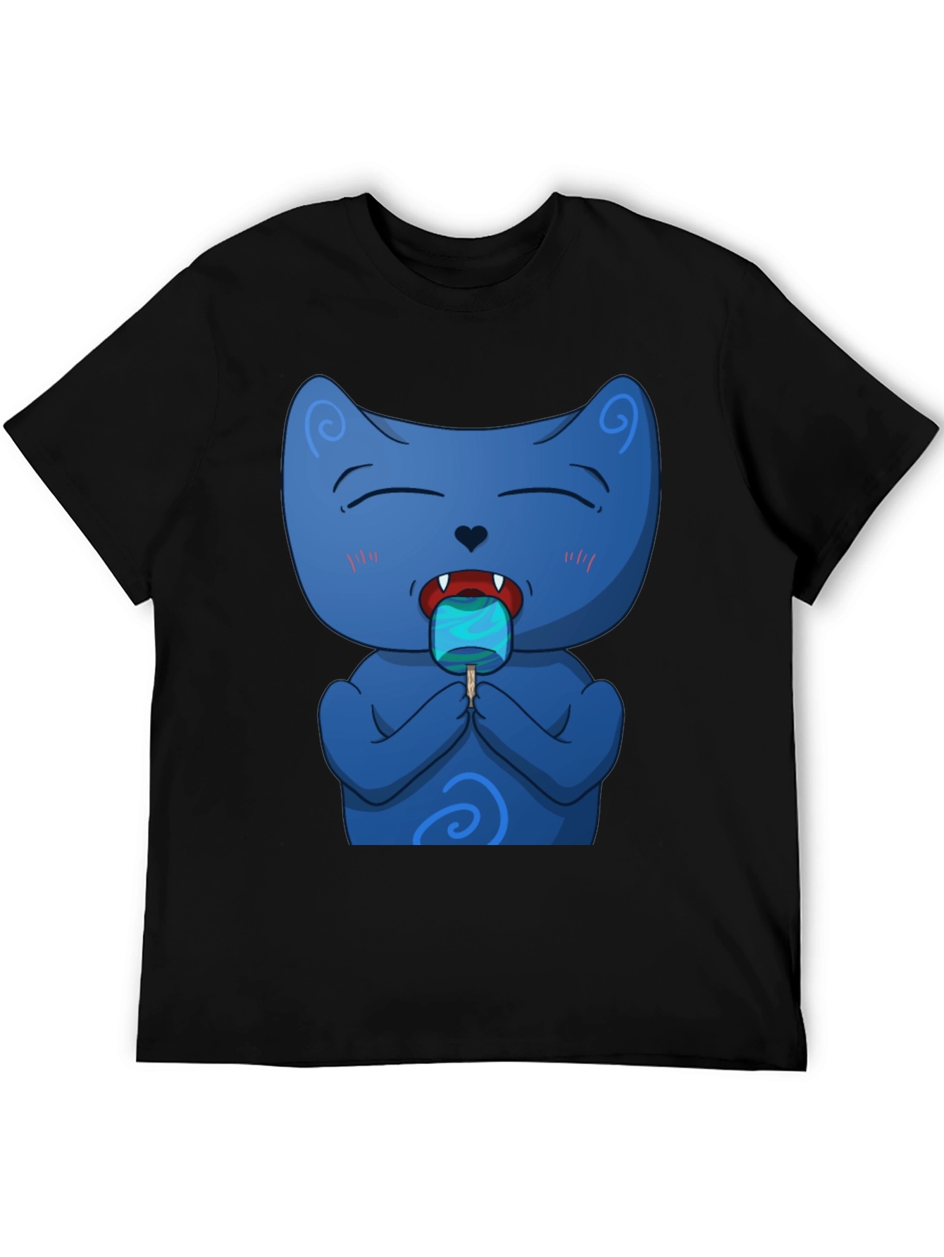 Black Cool Cat Licking Popsicle Black T-Shirt view 5