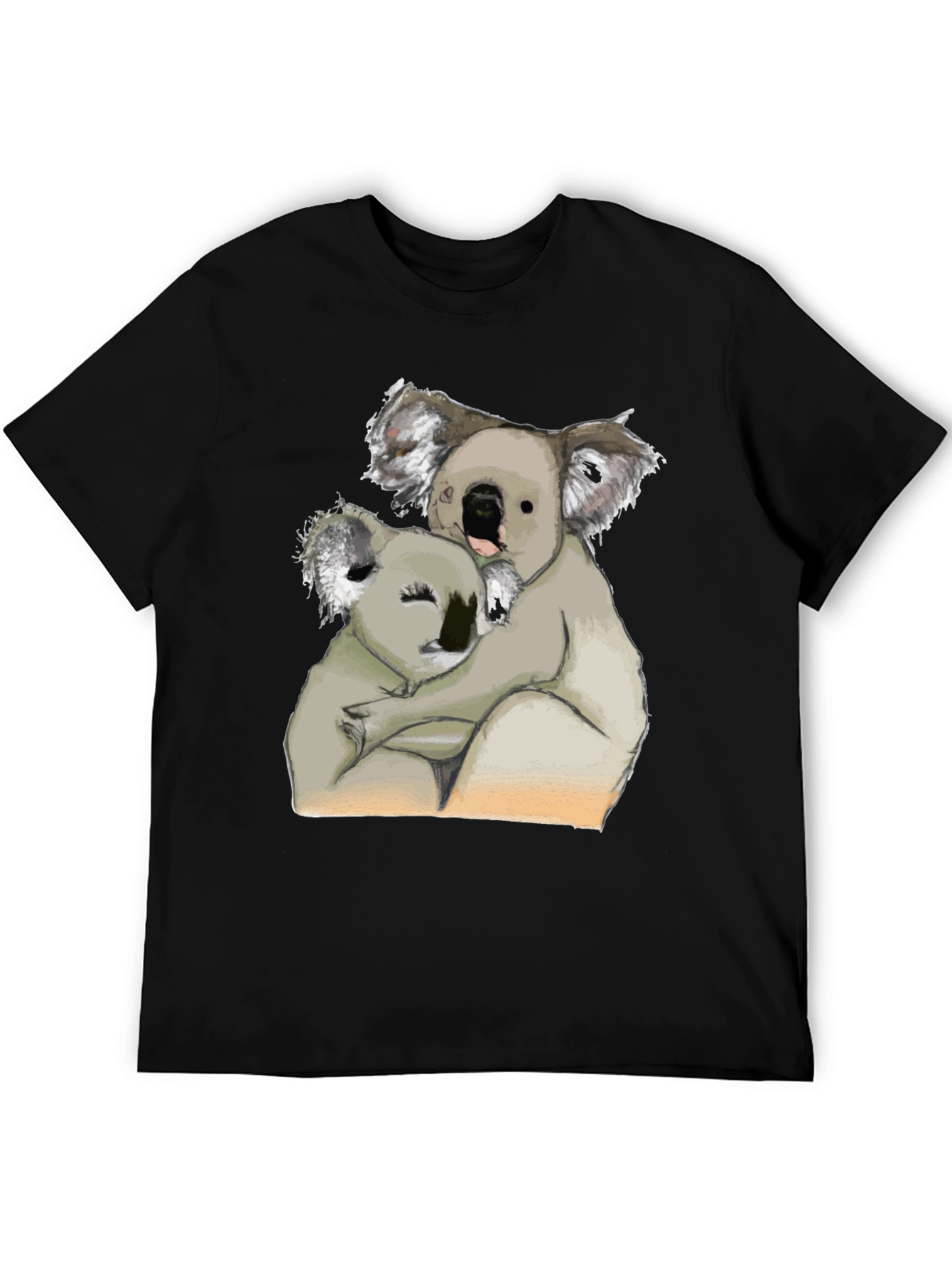 Black Koala Hug T-Shirt - Black Cotton Tee view 5