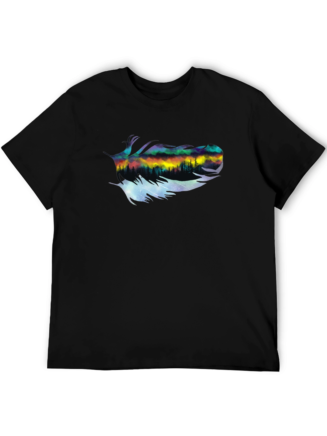 Black Northern Lights Feather Graphic T-Shirt view 5