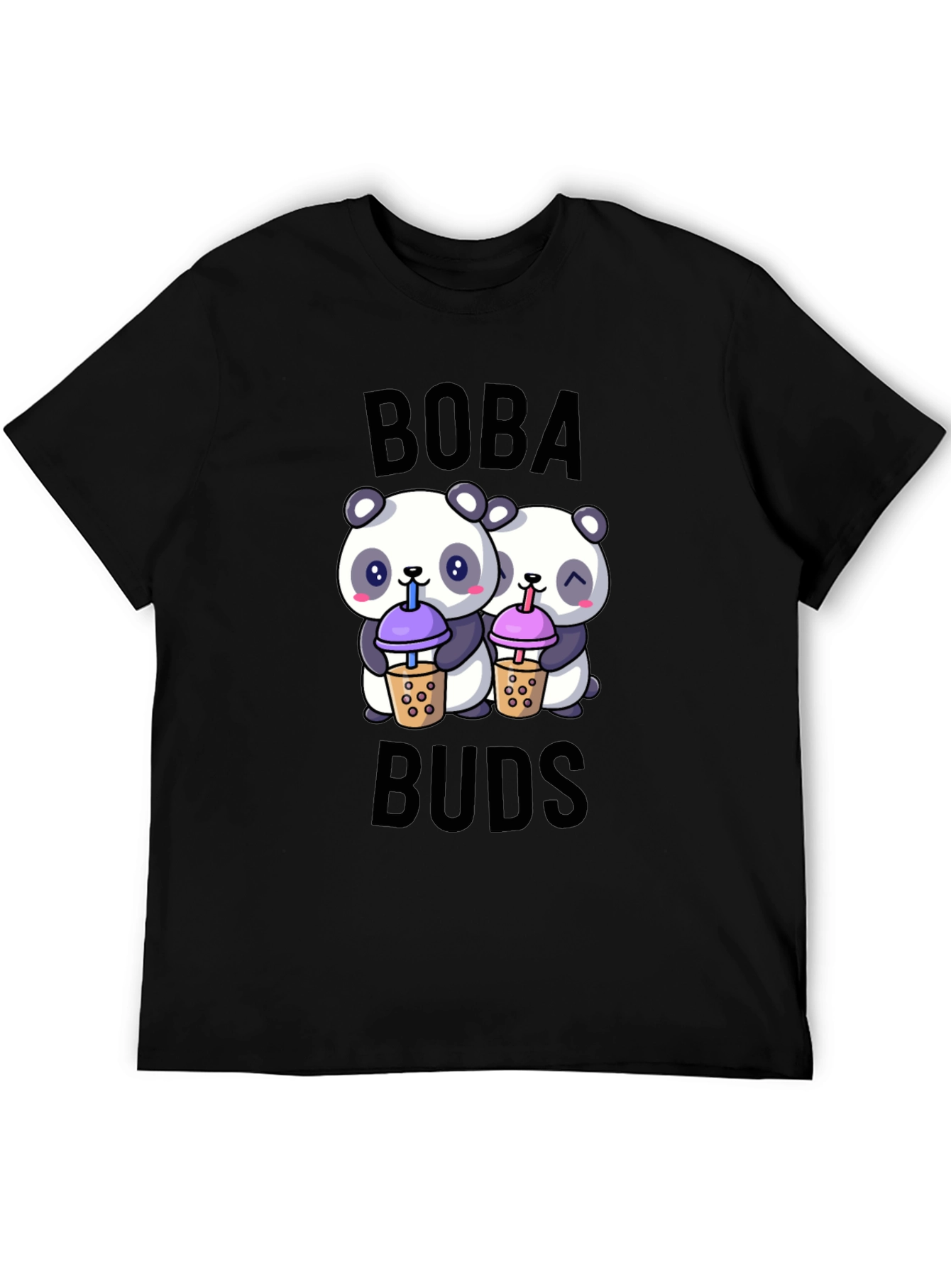 Black Boba Buds Panda T-Shirt: Cute Bubble Tea Lover Tee view 5