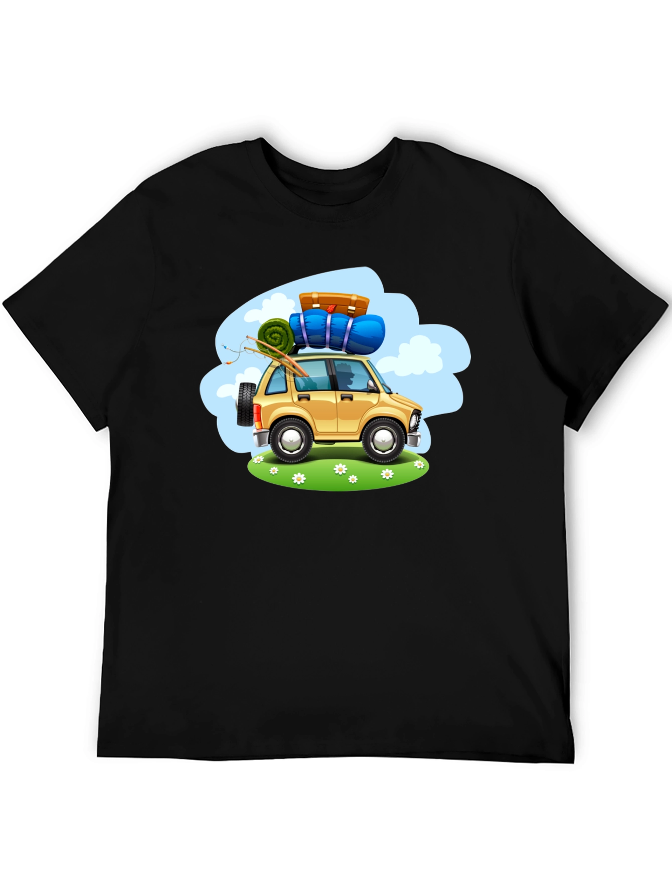 Black Adventure Car Graphic Tee - Black Cotton T-Shirt view 5