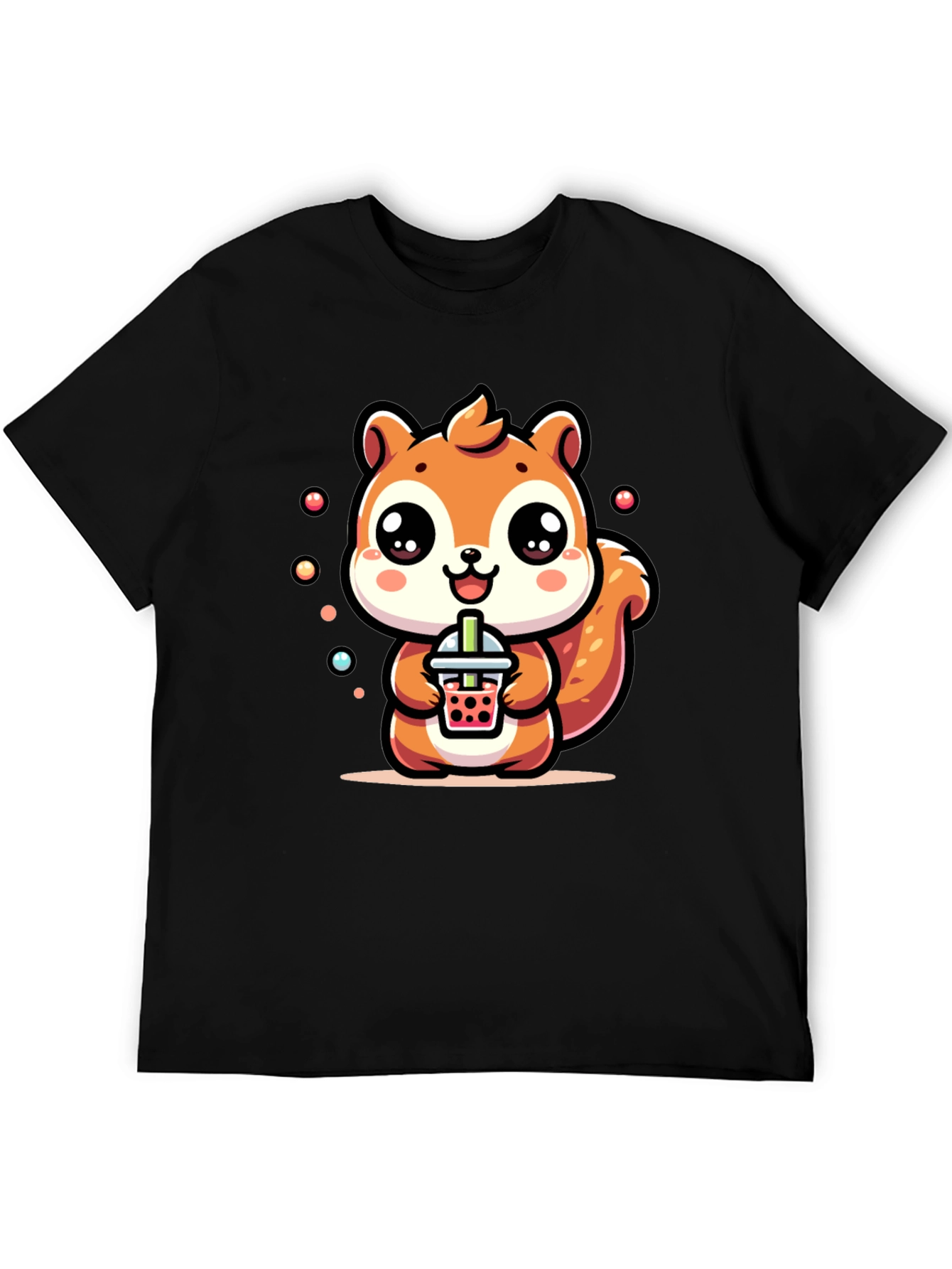 Black Cute Squirrel Boba Tea Graphic T-Shirt view 5