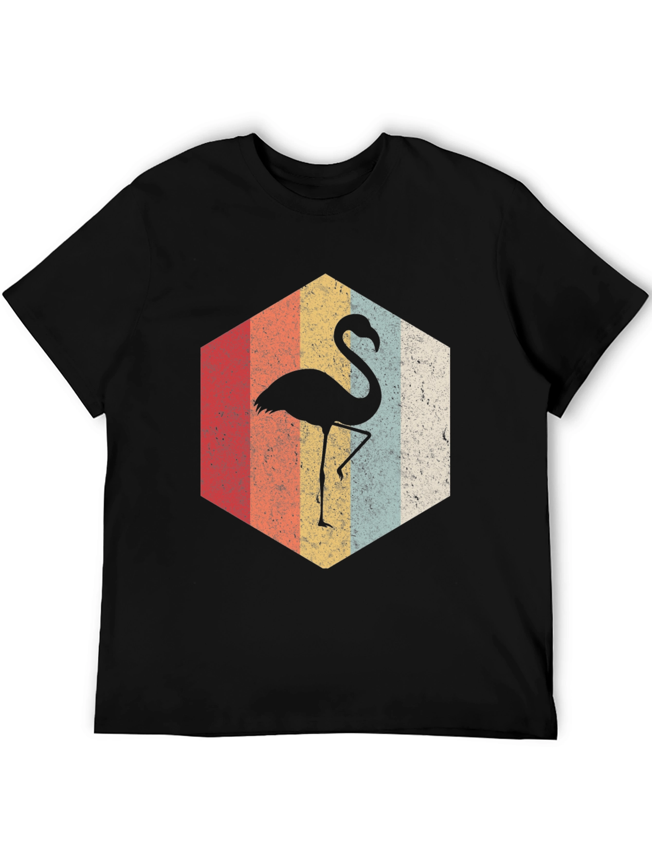 Black Retro Flamingo Hexagon Graphic Tee view 5