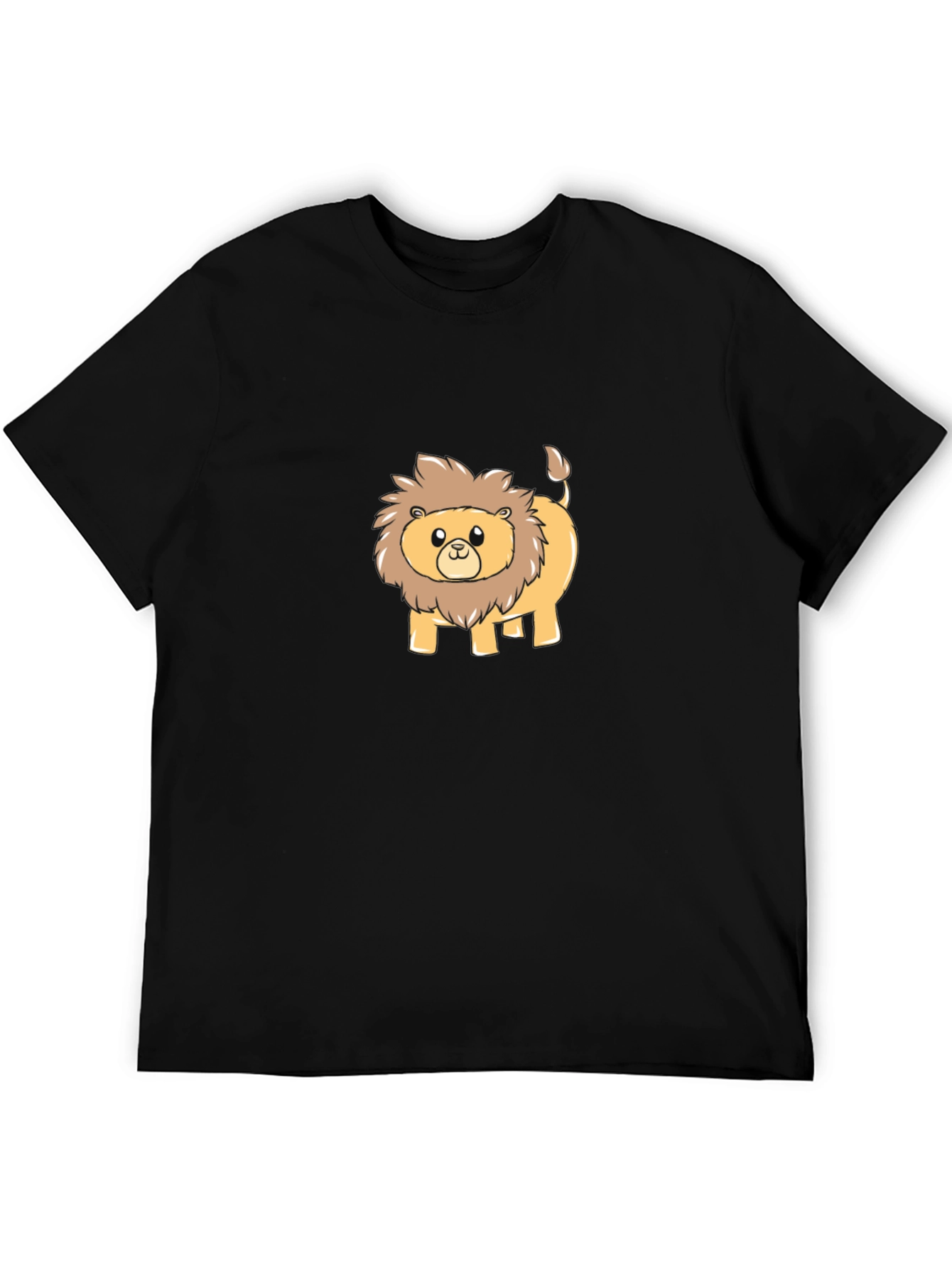 Black Cute Cartoon Lion Black T-Shirt view 5