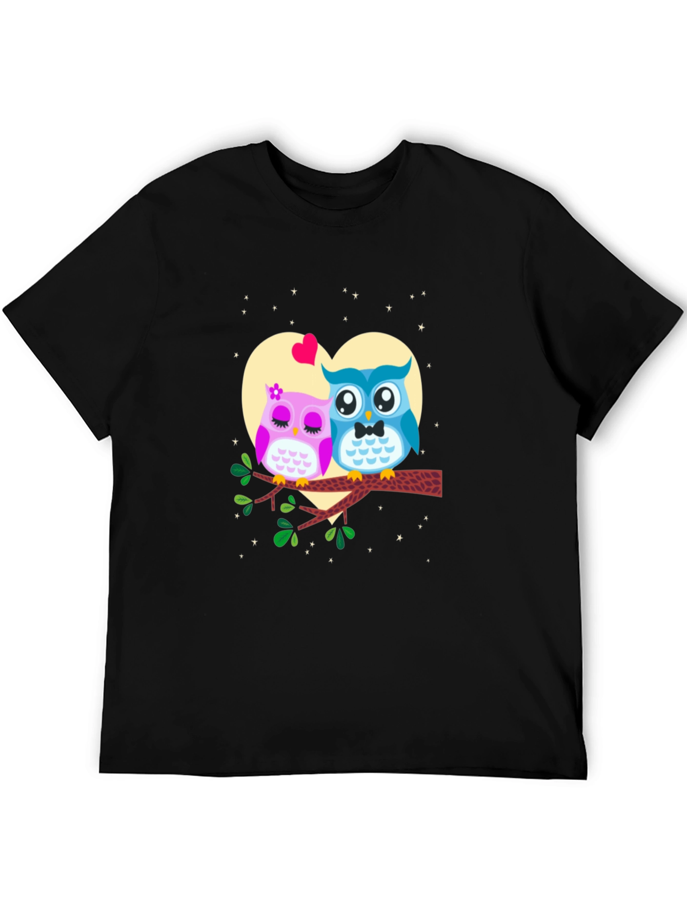 Black Owl Couple T-Shirt - Heart & Stars Graphic Print view 5