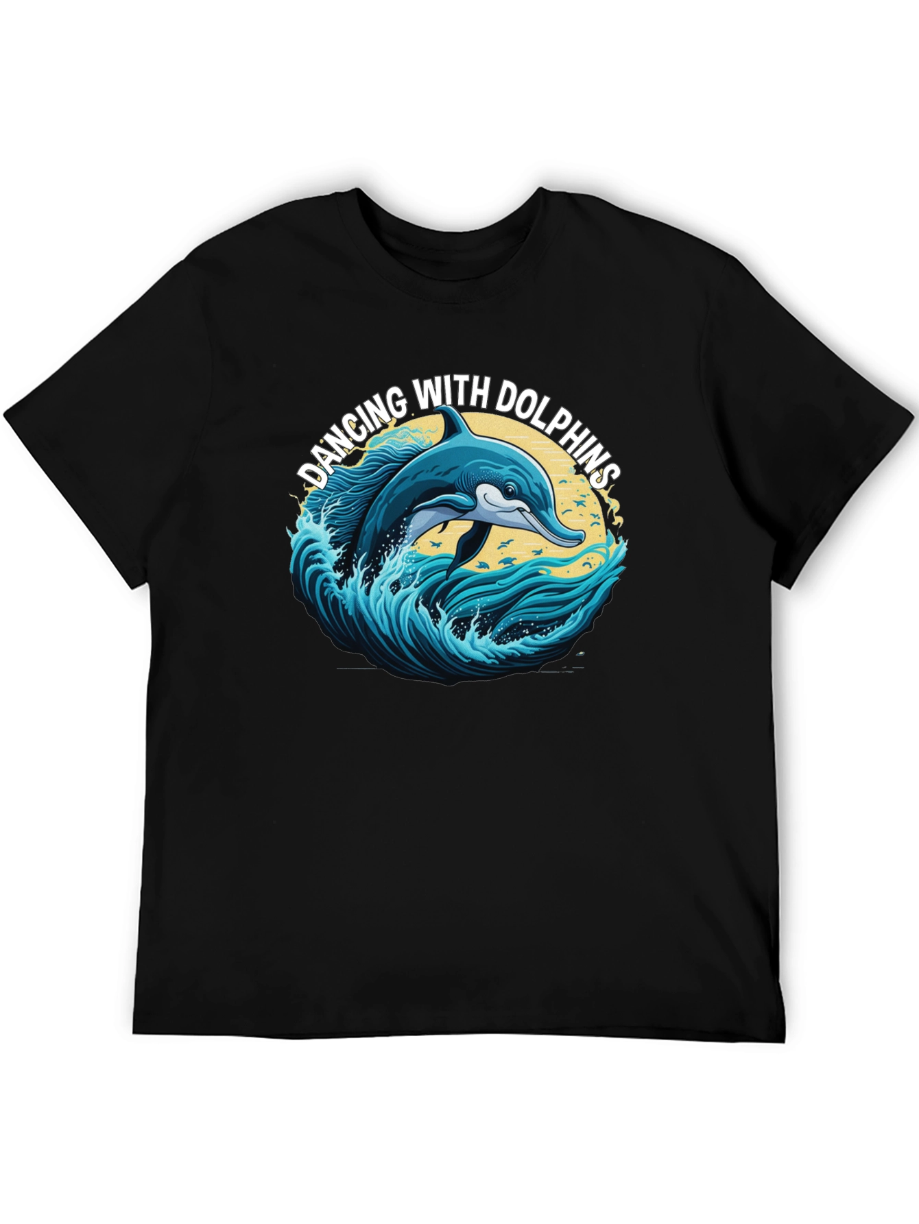 Black Dancing with Dolphins Graphic T-Shirt view 5