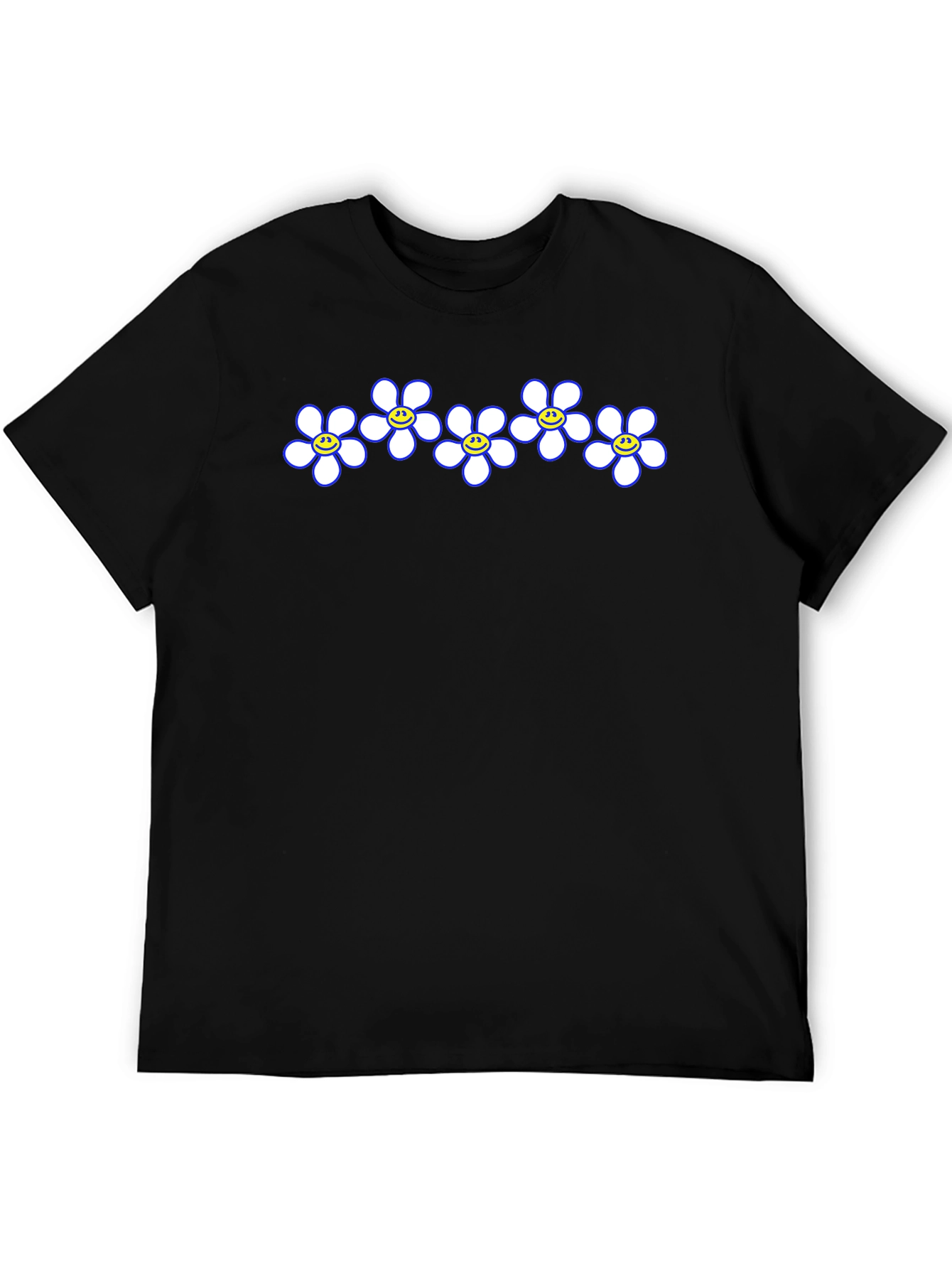 Black Smiley Flower Power Tee - Casual Black T-Shirt view 5