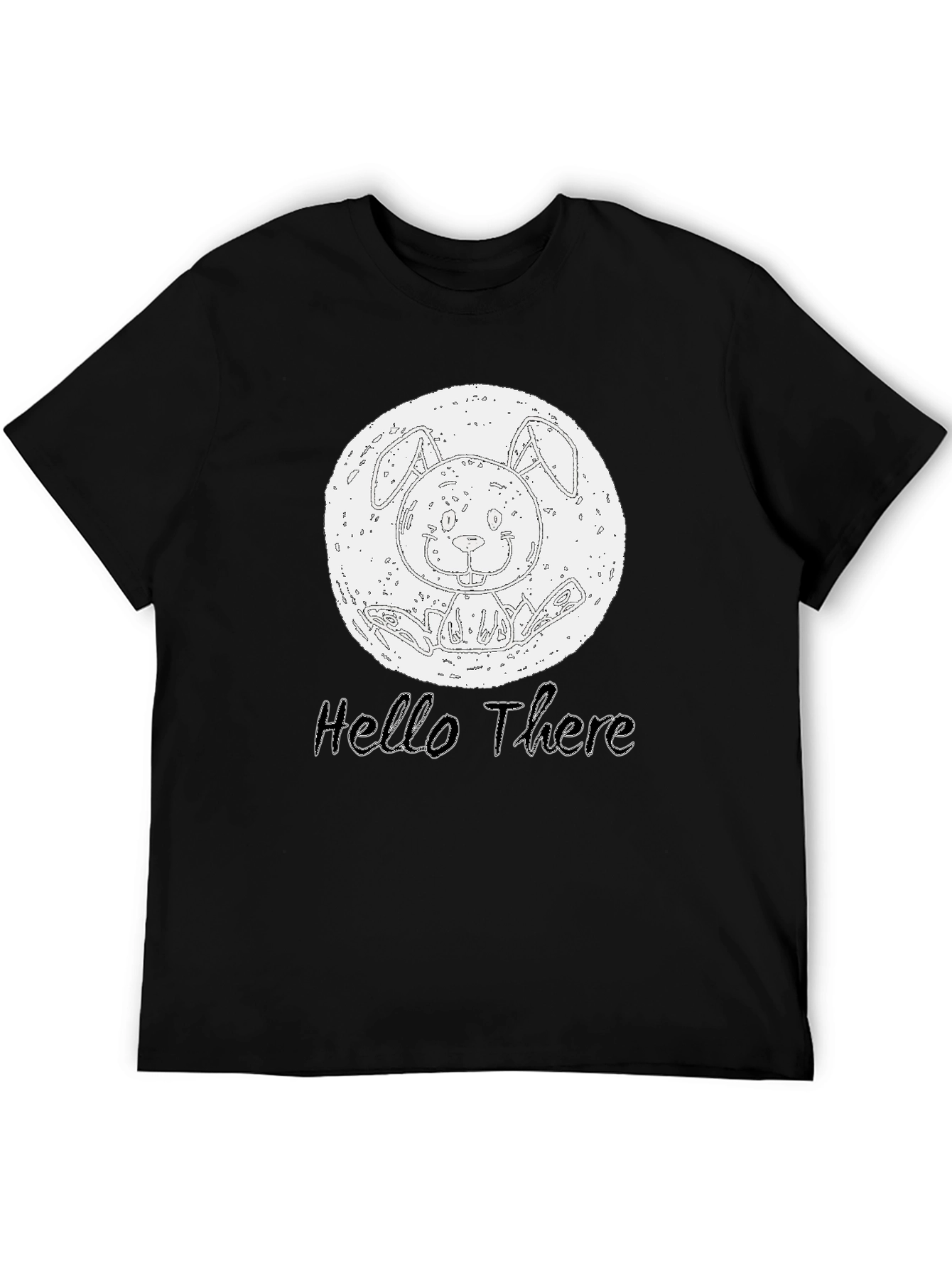 Black Hello There Bunny Graphic Tee - Black Cotton Casual T-Shirt view 5