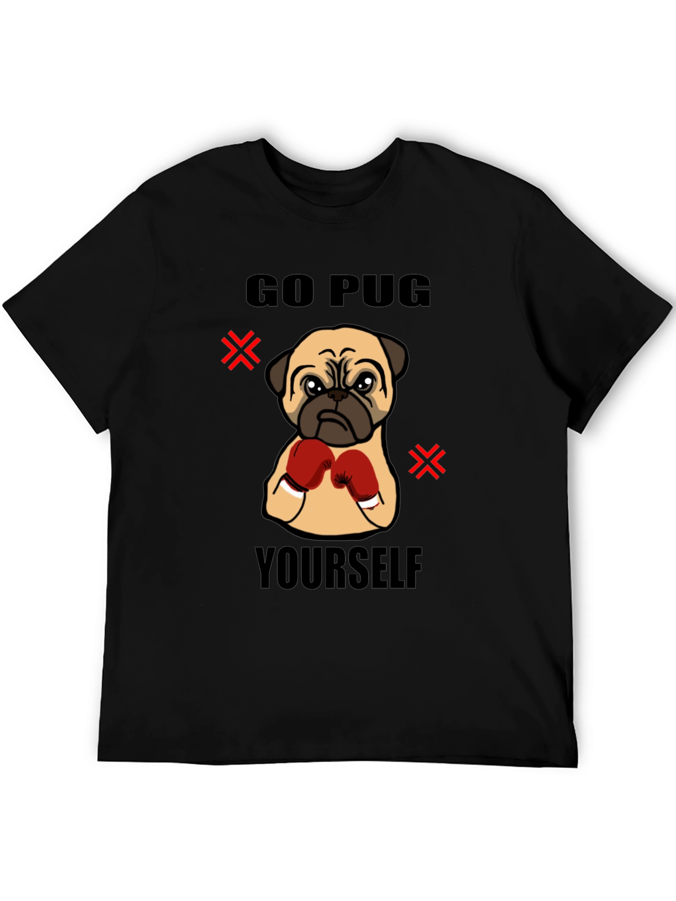 Black Go Pug Yourself Funny Boxing Pug Graphic T-Shirt view 5