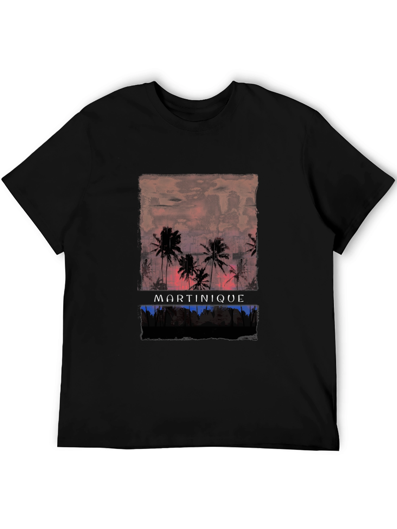 Black Martinique Palm Tree Sunset Graphic Tee view 5