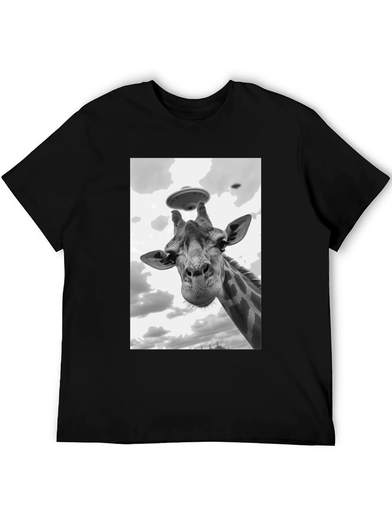 Black Giraffe Abduction T-Shirt: Quirky UFO Tee view 5