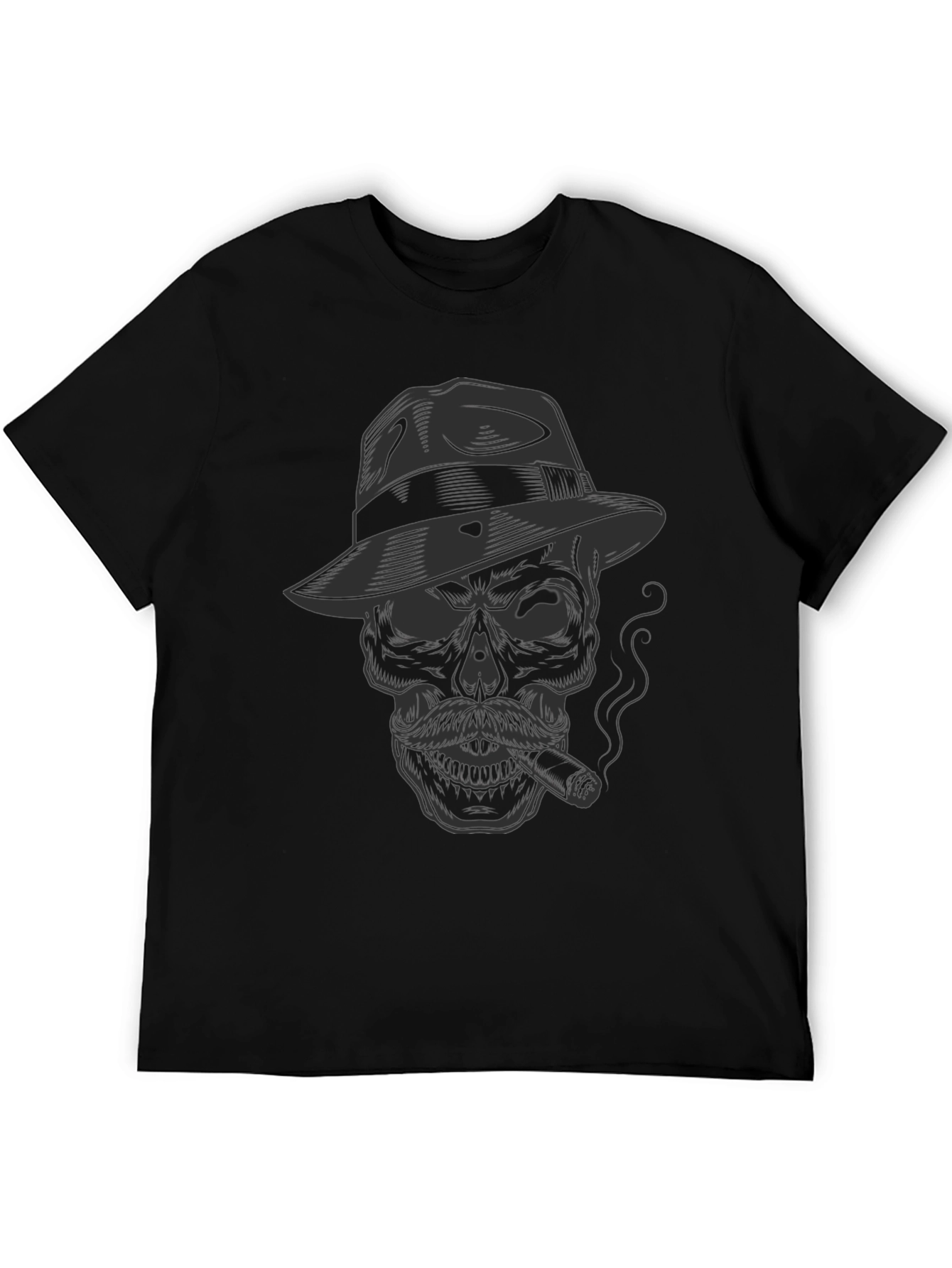 Black Skull Fedora Cigar T-Shirt - Dark Humor Graphic Tee view 5