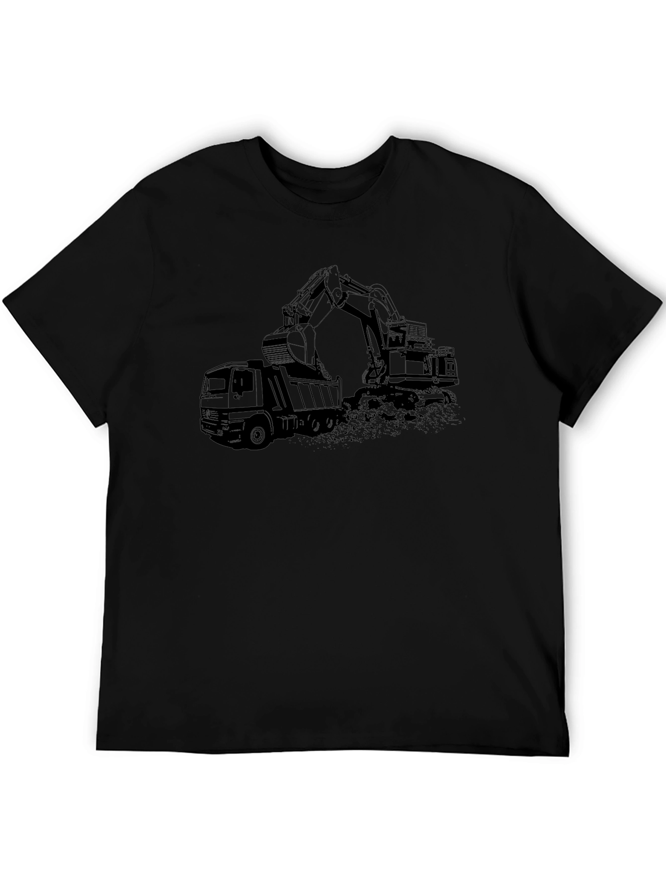 Black Excavator & Dump Truck Graphic Tee - 5