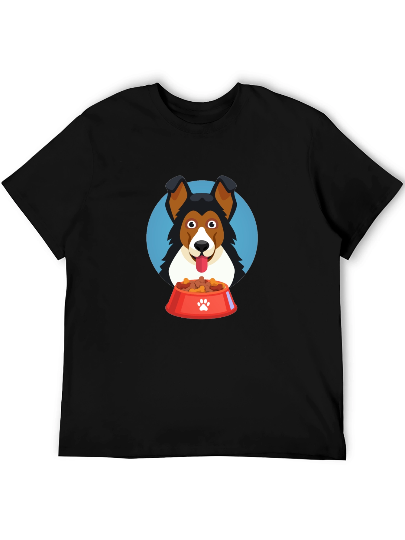 Black Dog Lover T-Shirt - Cartoon Dog with Food Bowl Design view 5