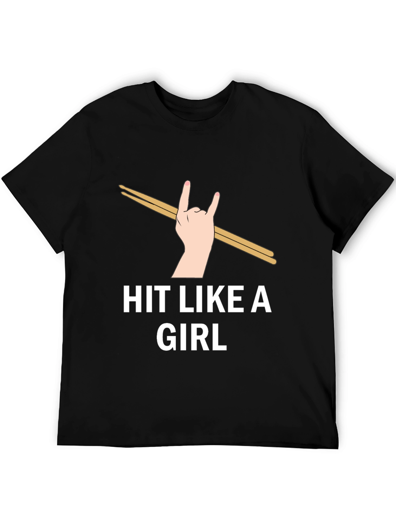 Black Hit Like a Girl Drummer T-Shirt - Music Lover Tee view 5