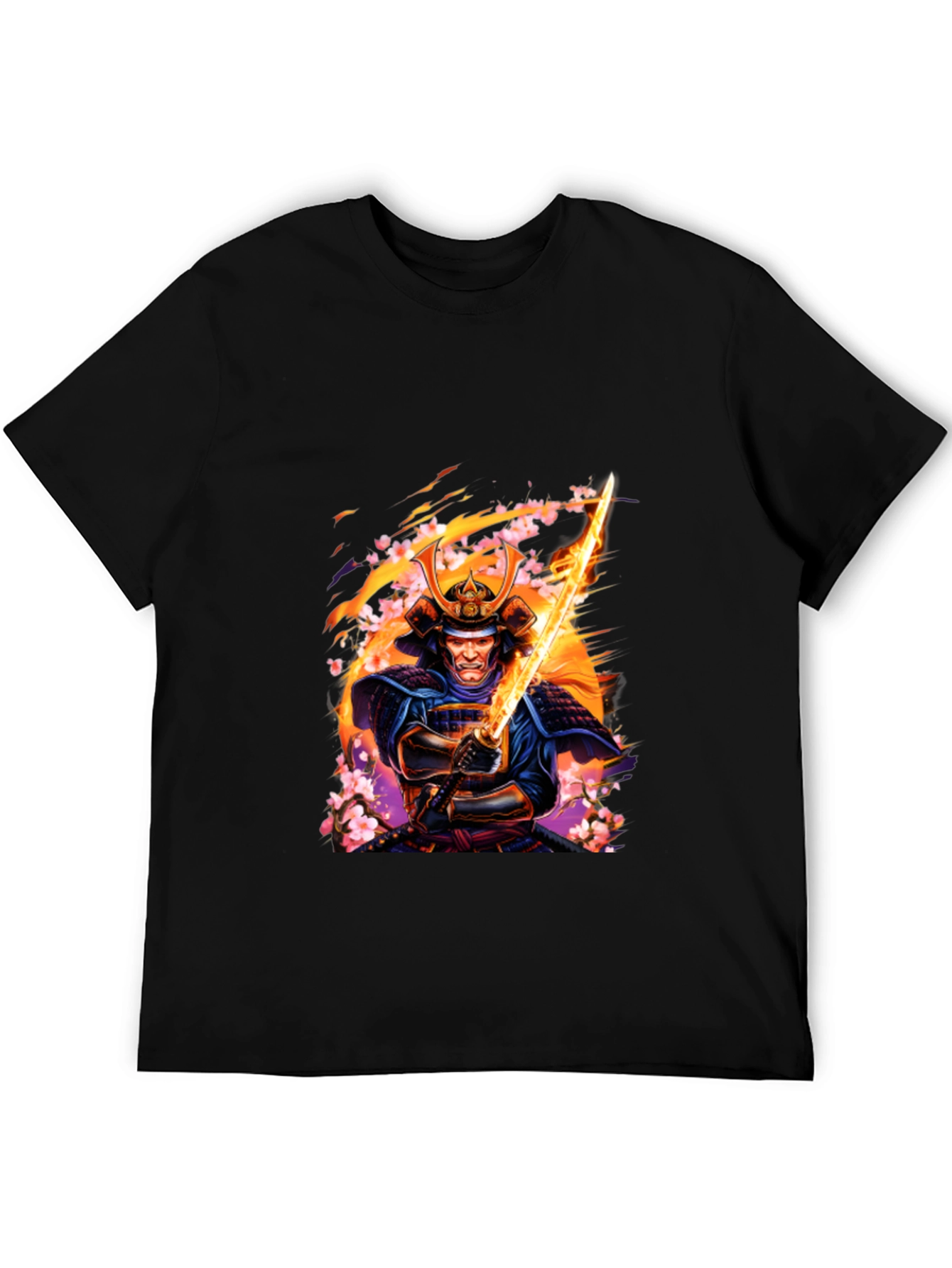 Black Samurai Warrior Graphic Print Black T-Shirt view 5