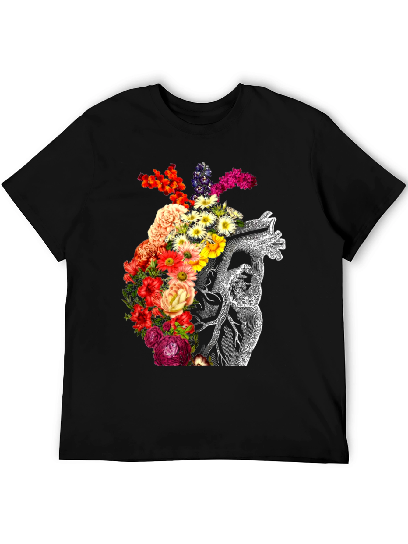 Black Floral Heart Graphic Black T-Shirt view 5