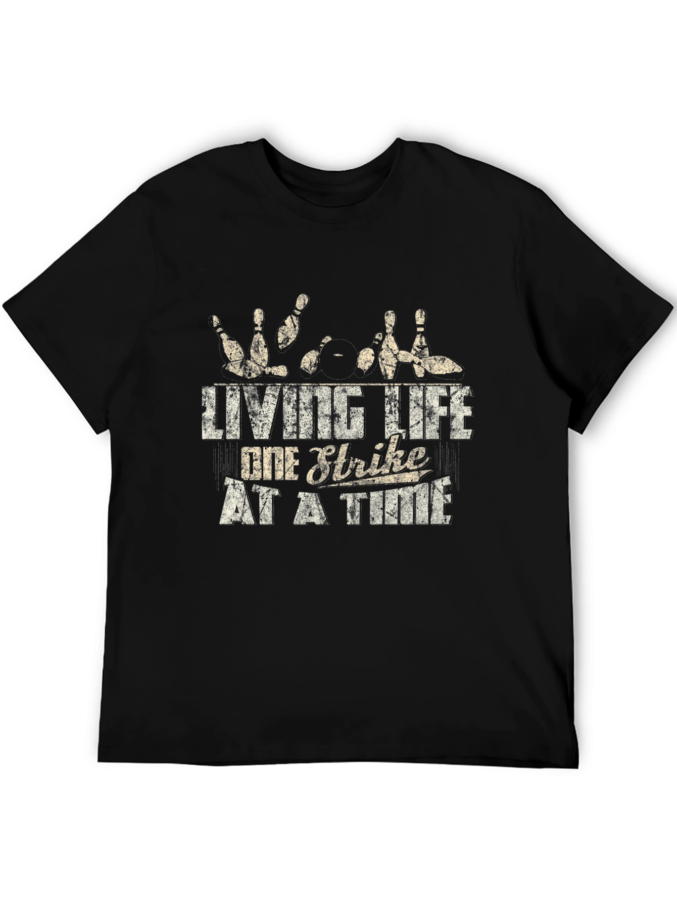 Black Bowling Strike Graphic Tee - Live Life One Strike at a Time view 5