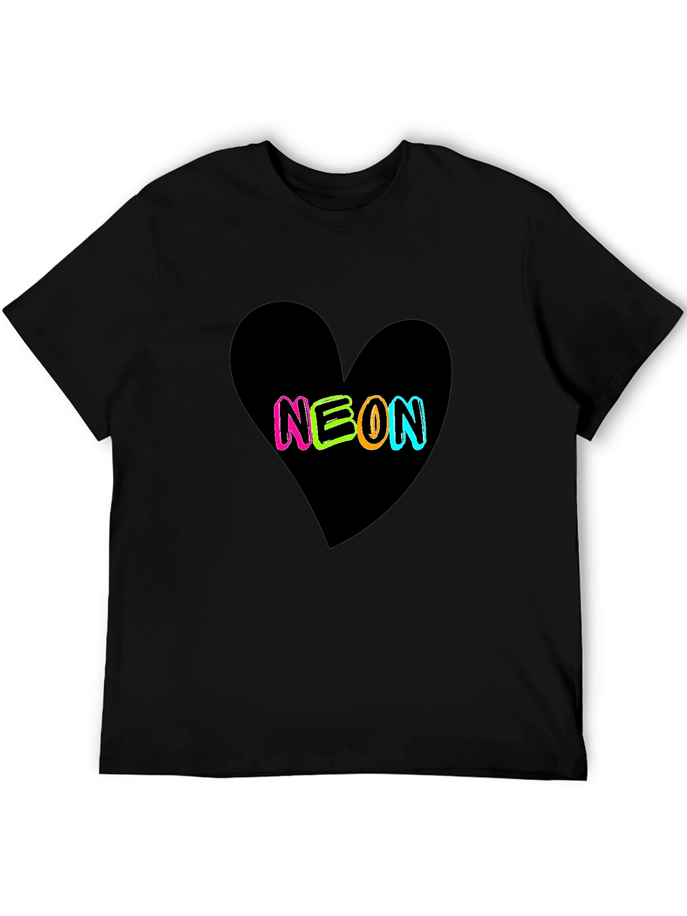 Black Neon Heart Graphic Black T-Shirt view 5