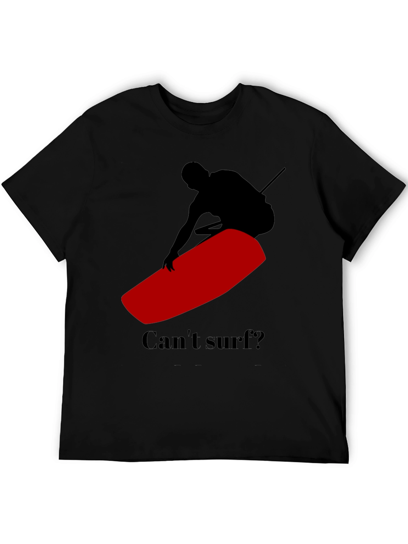Black Can't Surf Black T-Shirt with Red Surfboard Graphic view 5