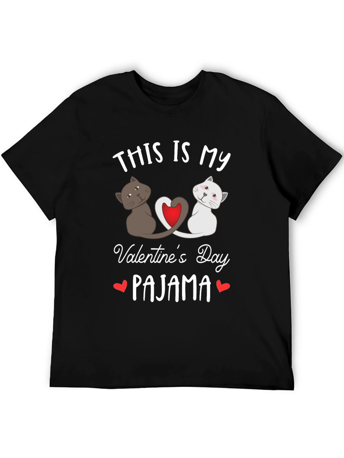 Black Valentine's Day Cat Pajama T-Shirt view 5