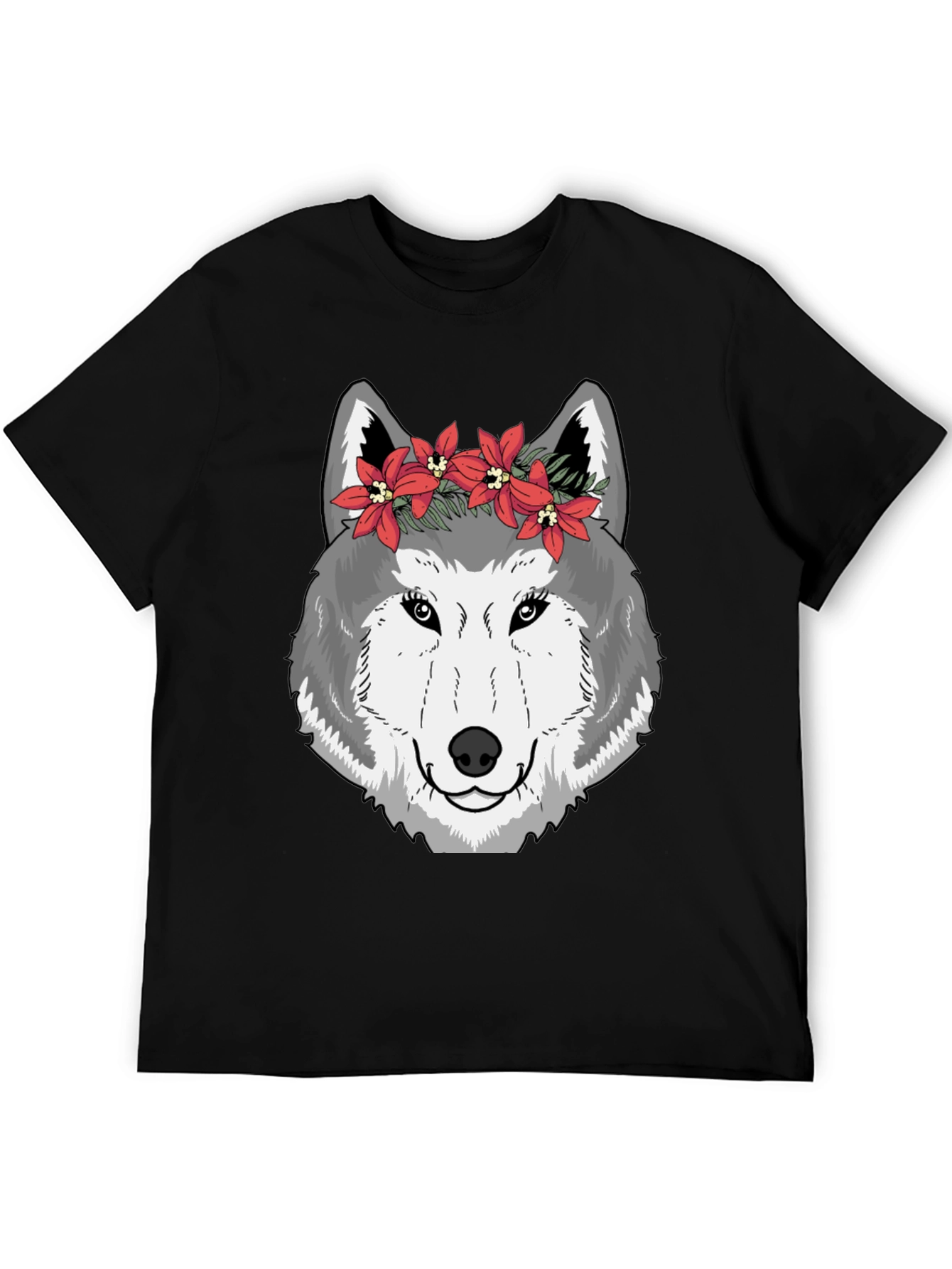 Black Wolf Floral Crown Graphic Tee - Cool Casual Style view 5