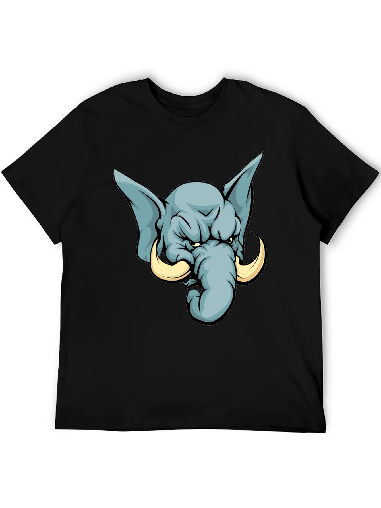 Black Angry Elephant Cartoon T-Shirt - Black view 5