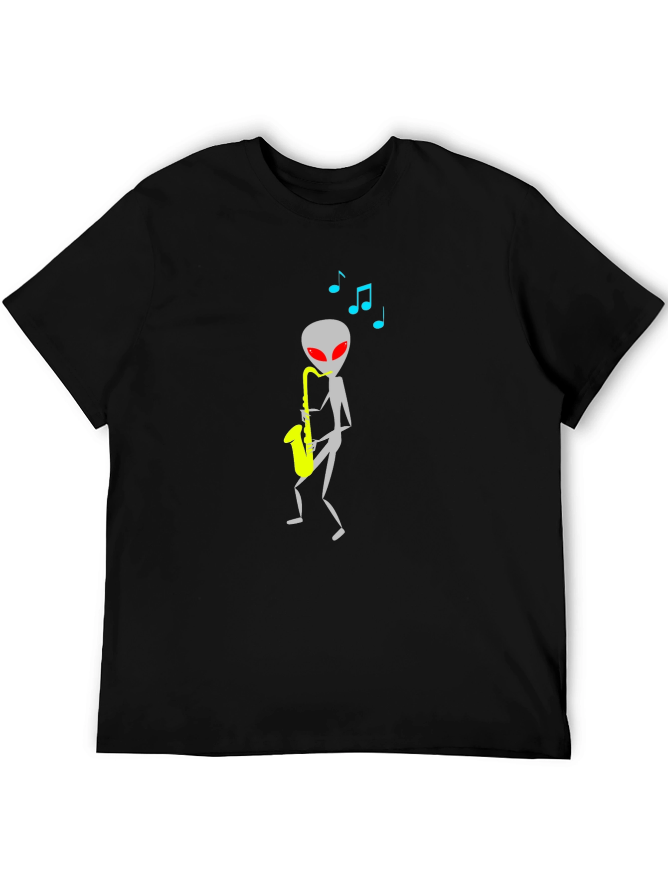 Black Alien Sax Player Black Graphic Tee view 5