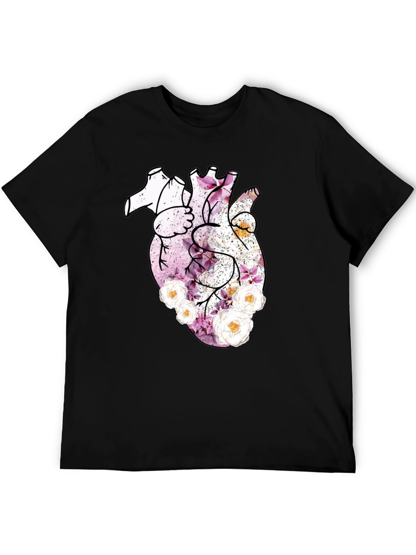 Black Floral Heart Print Black T-Shirt view 5