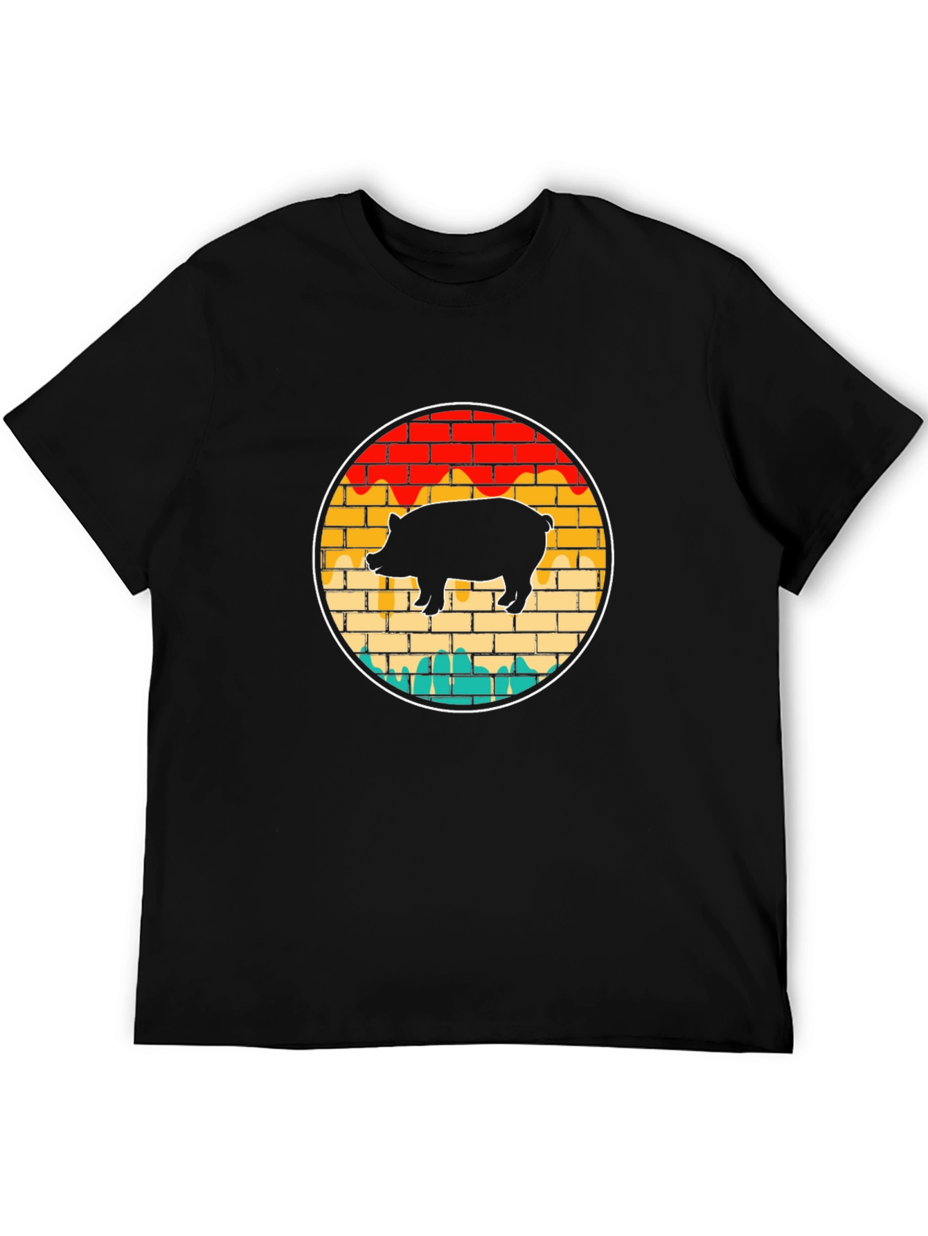Black Retro Pig Brick Wall Graphic Tee view 5