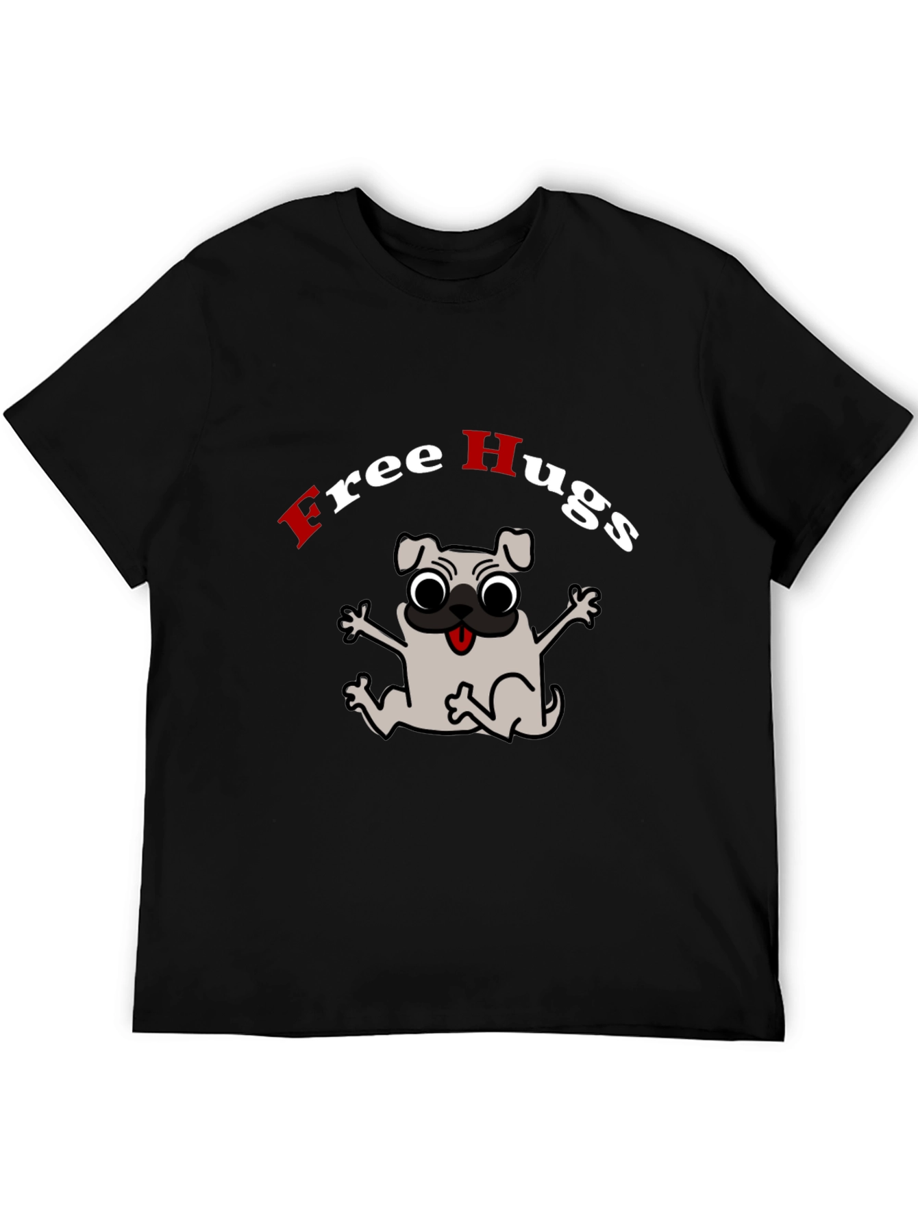 Black Free Hugs Pug Graphic Tee view 5