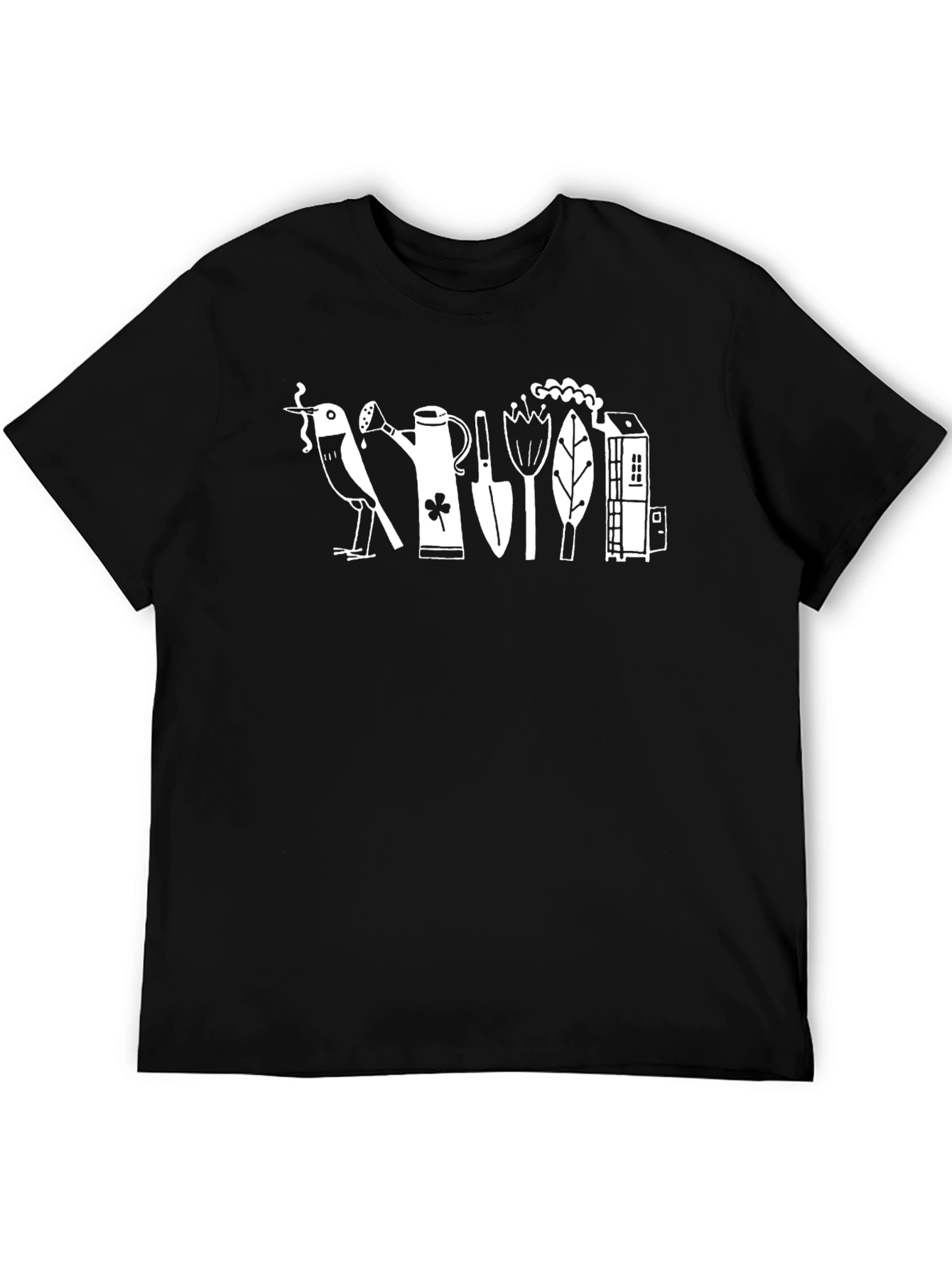 Black Whimsical Gardening T-Shirt - Black view 5