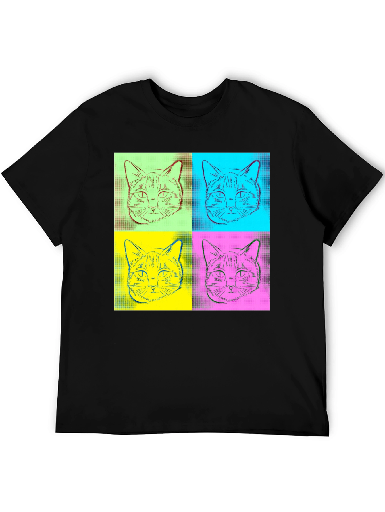 Black Pop Art Cat Graphic Tee - Quirky Black T-Shirt view 5